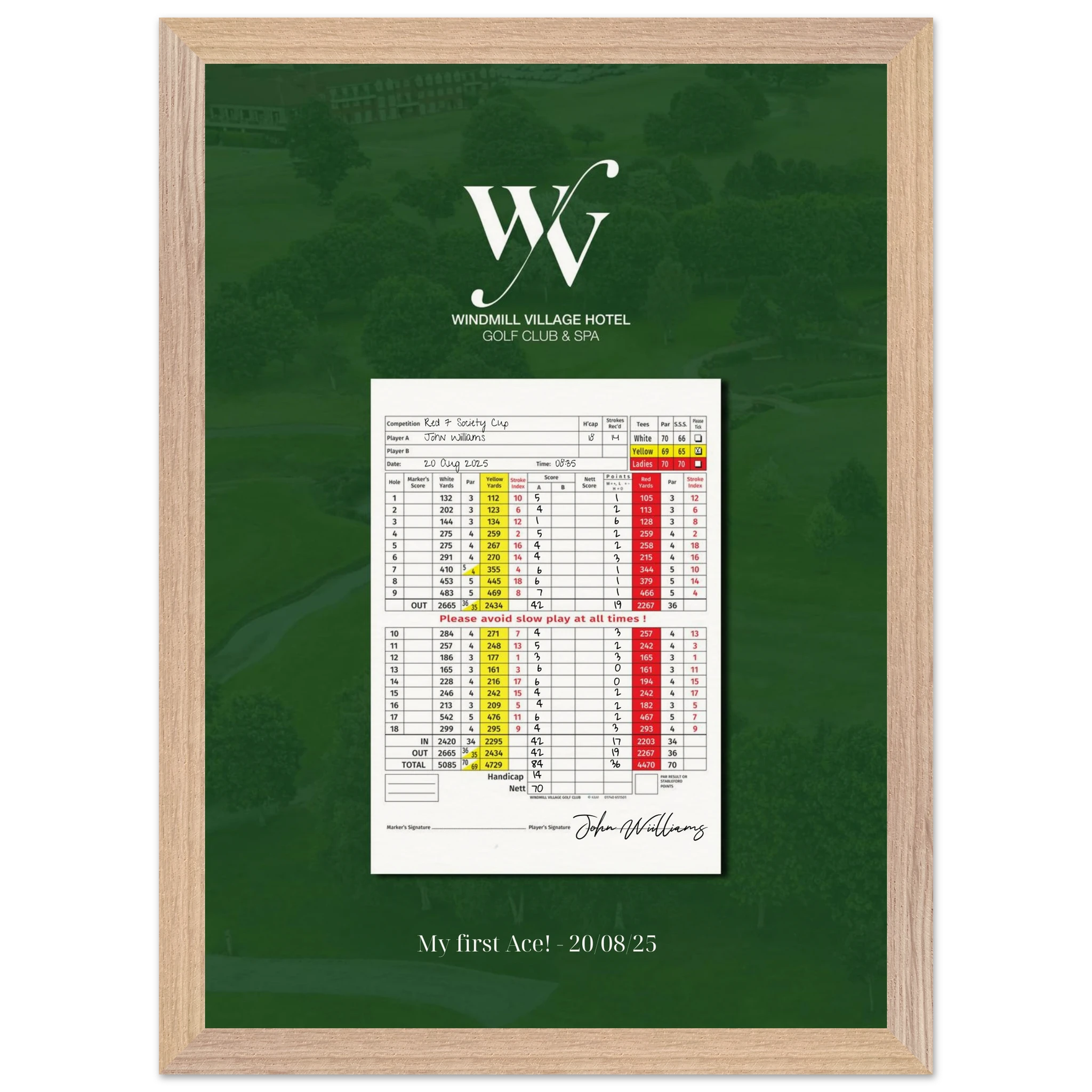 Golf Score Card Themed Premium Wooden Framed Poster With Museum-Quality Matte Paper A3 (29.7 x 42 cm)
