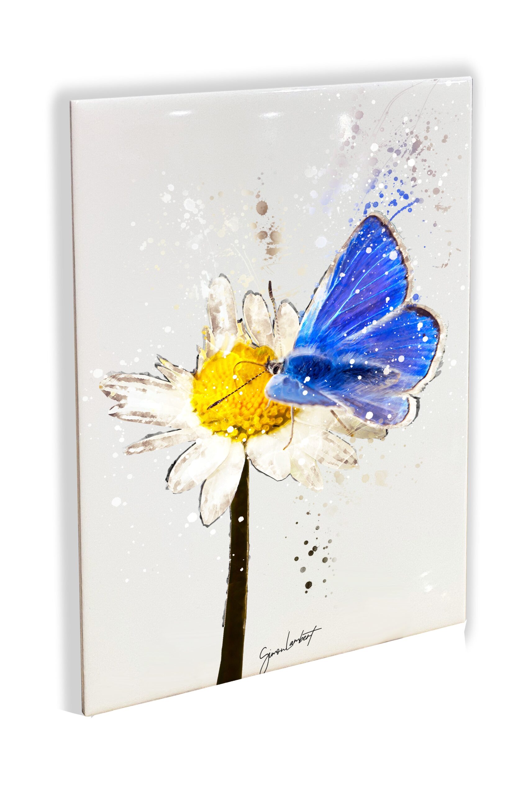 Blue Butterfly Portrait Brush Splatter Style Artwork - Framed CERAMIC TILE Art - Image 5