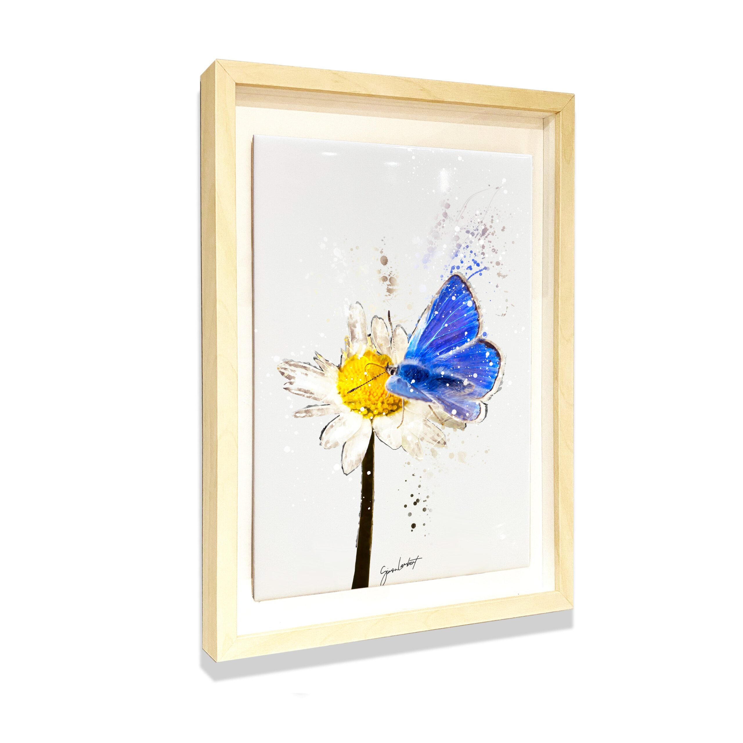 Blue Butterfly Portrait Brush Splatter Style Artwork - Framed CERAMIC TILE Art - Image 4
