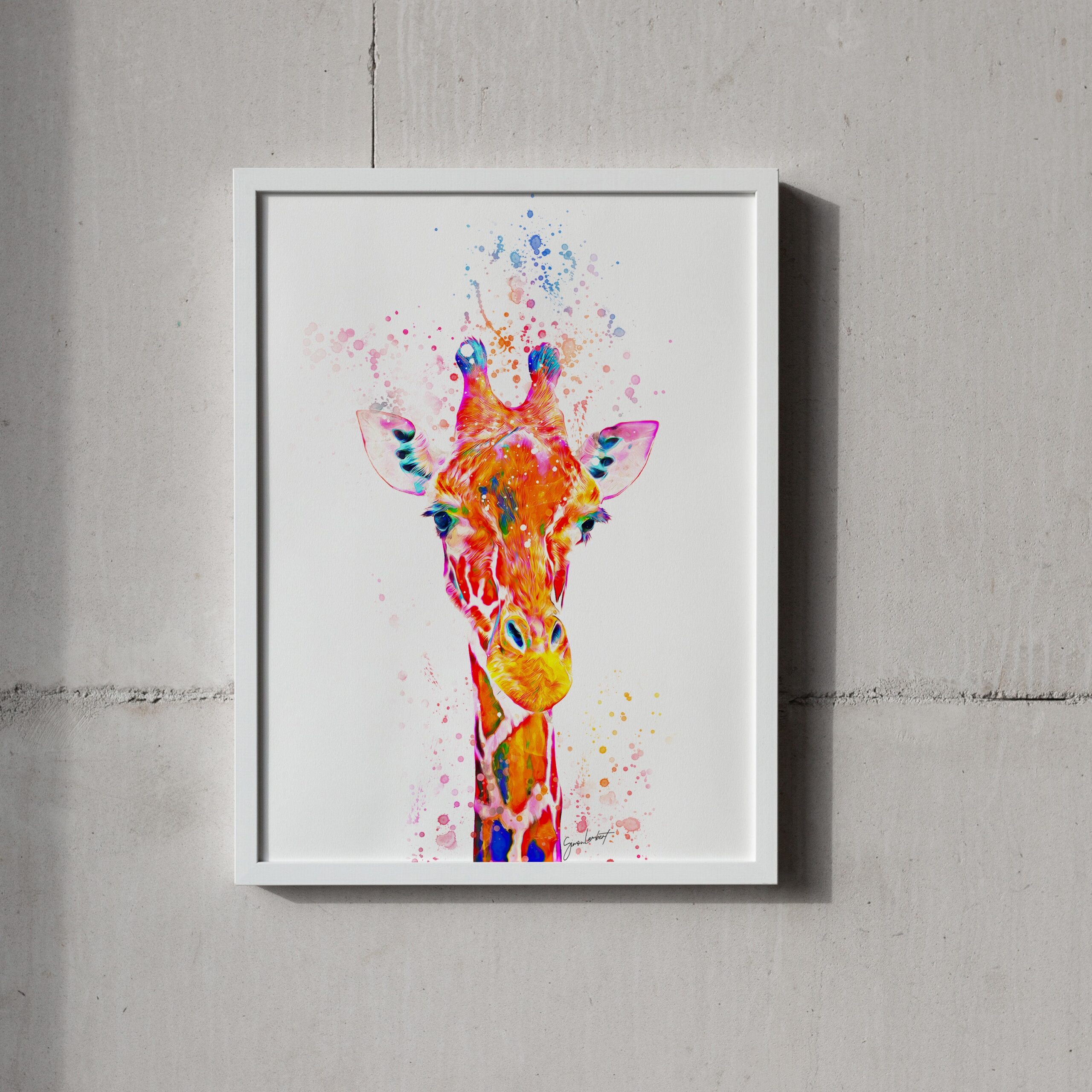 Rainbow Giraffe Portrait Splatter Style Artwork Fine Art Print (Unframed) - Image 2
