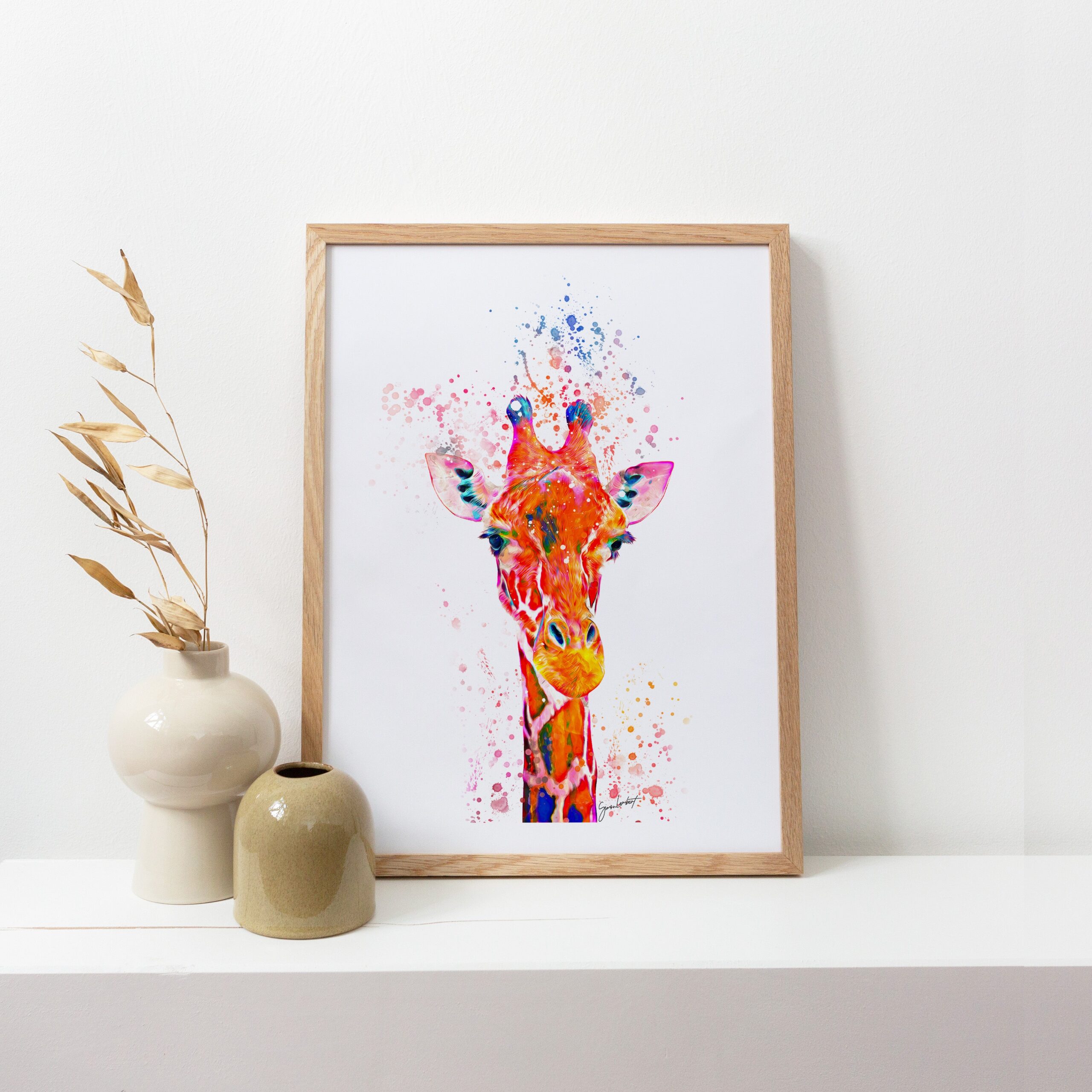 Rainbow Giraffe Portrait Splatter Style Artwork Fine Art Print (Unframed) - Image 3
