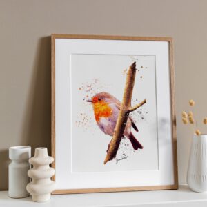 Robin Portrait Splatter Style Artwork Fine Art Print (Unframed)