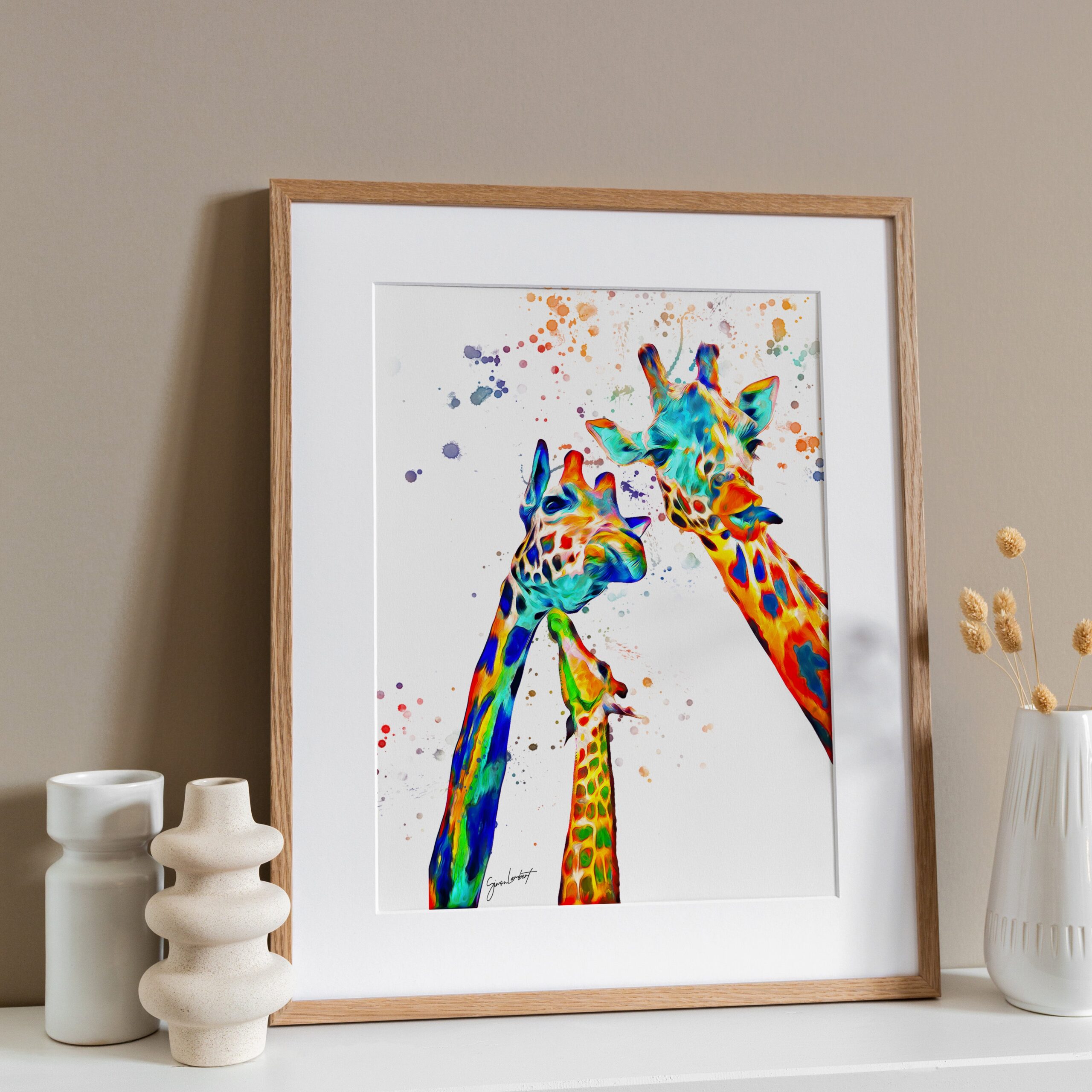 Rainbow Giraffe Portrait Splatter Style Artwork Fine Art Print (Unframed) - Image 2