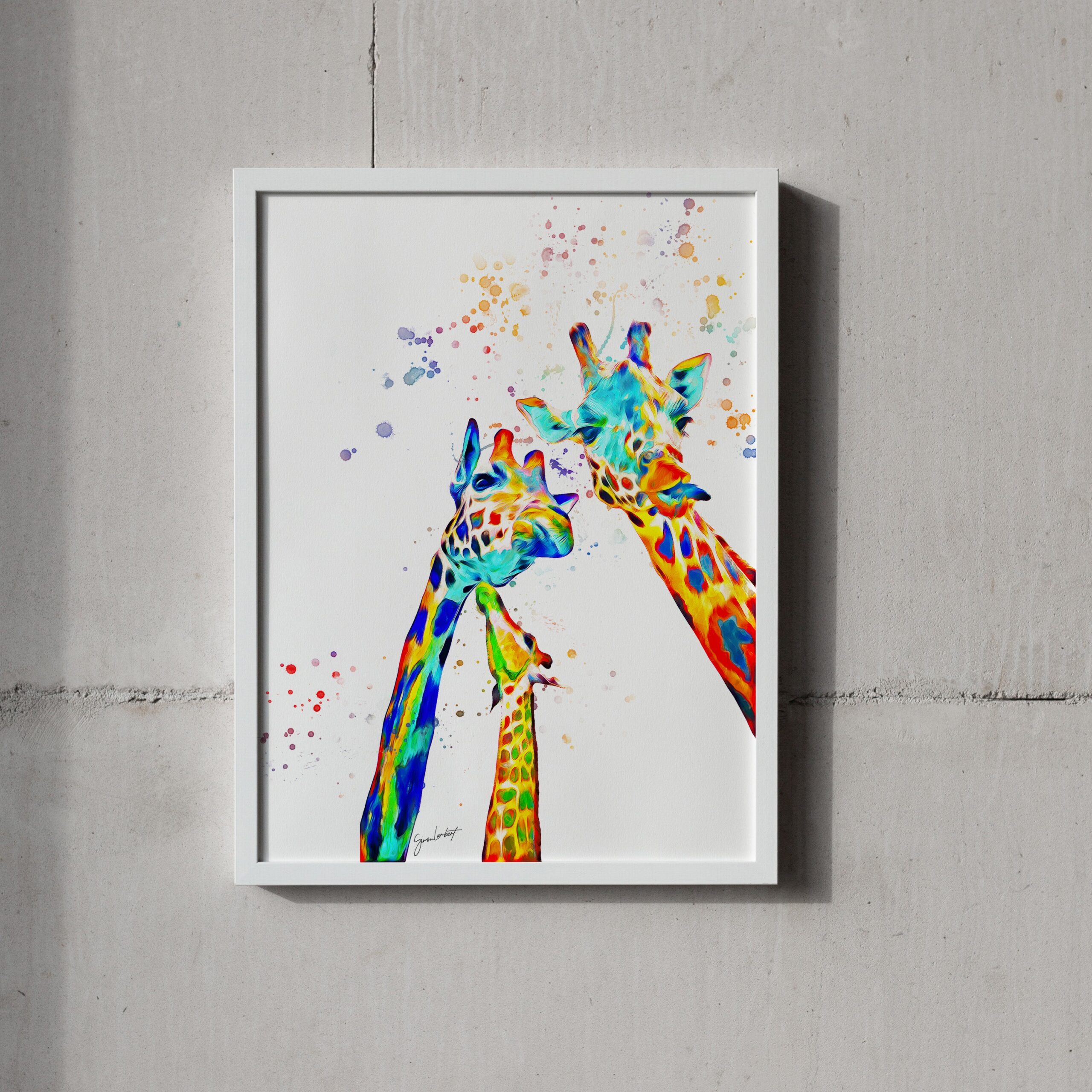Rainbow Giraffe Portrait Splatter Style Artwork Fine Art Print (Unframed) - Image 3