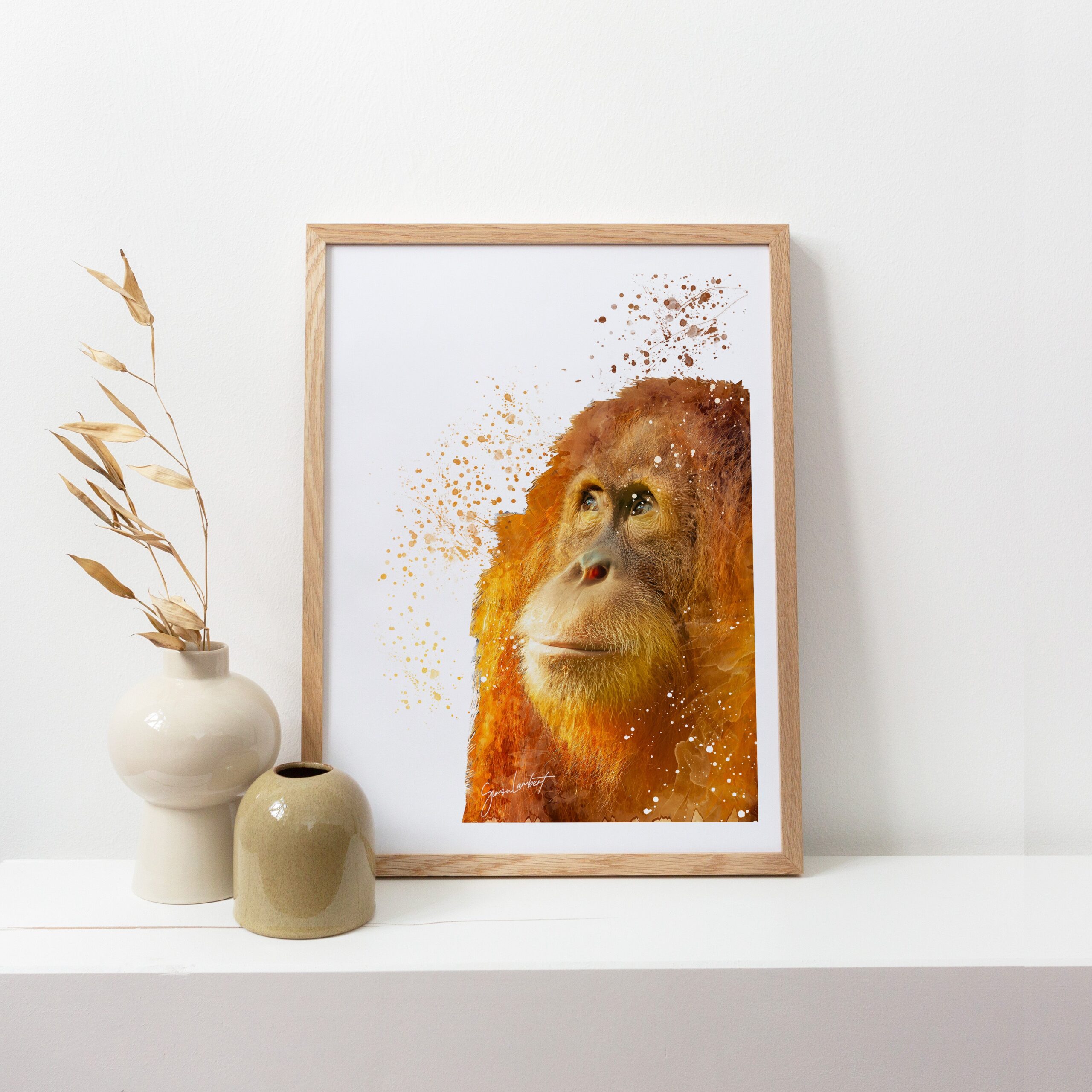 Orangutan Portrait Splatter Style Artwork Fine Art Print (Unframed) - Image 3