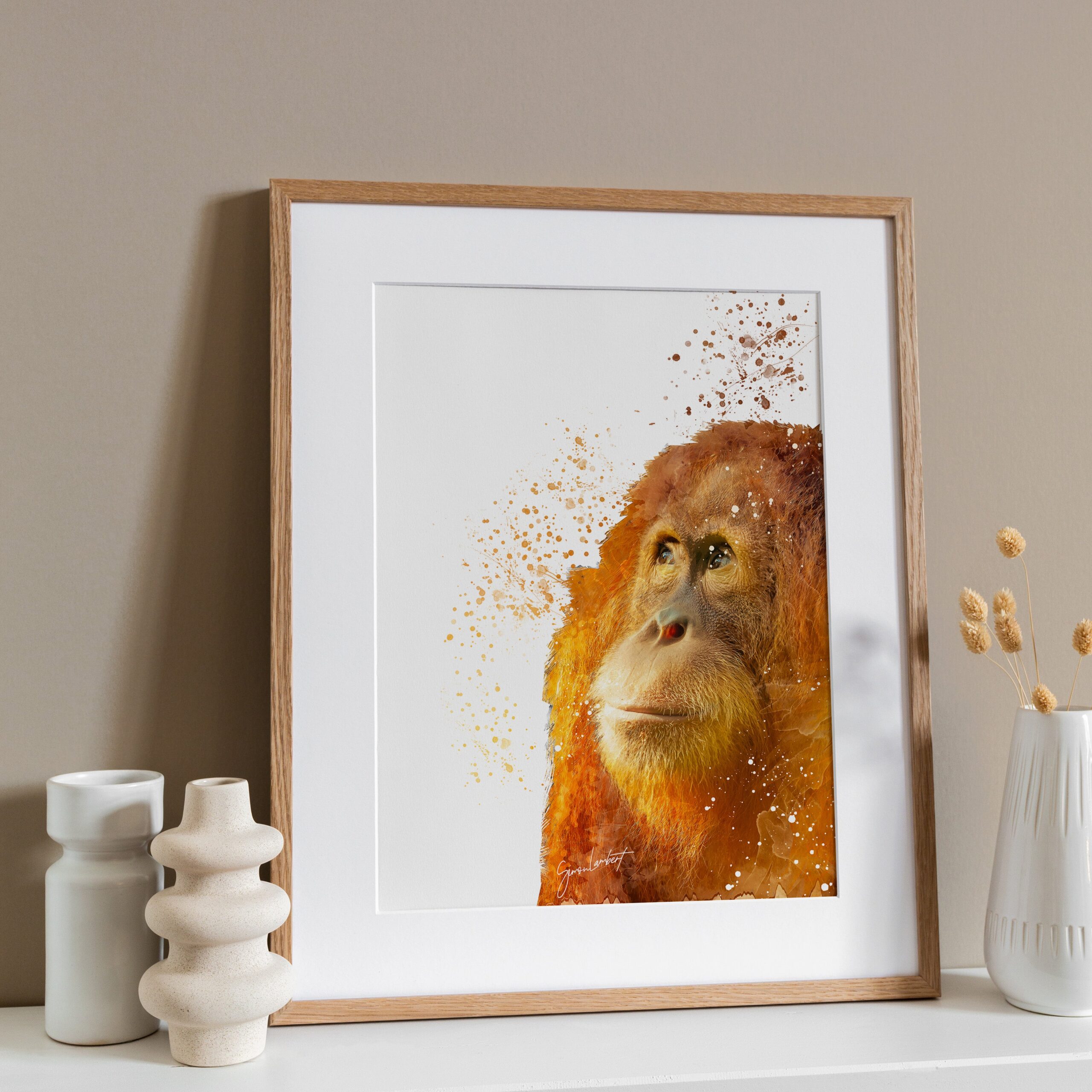 Orangutan Portrait Splatter Style Artwork Fine Art Print (Unframed) - Image 2