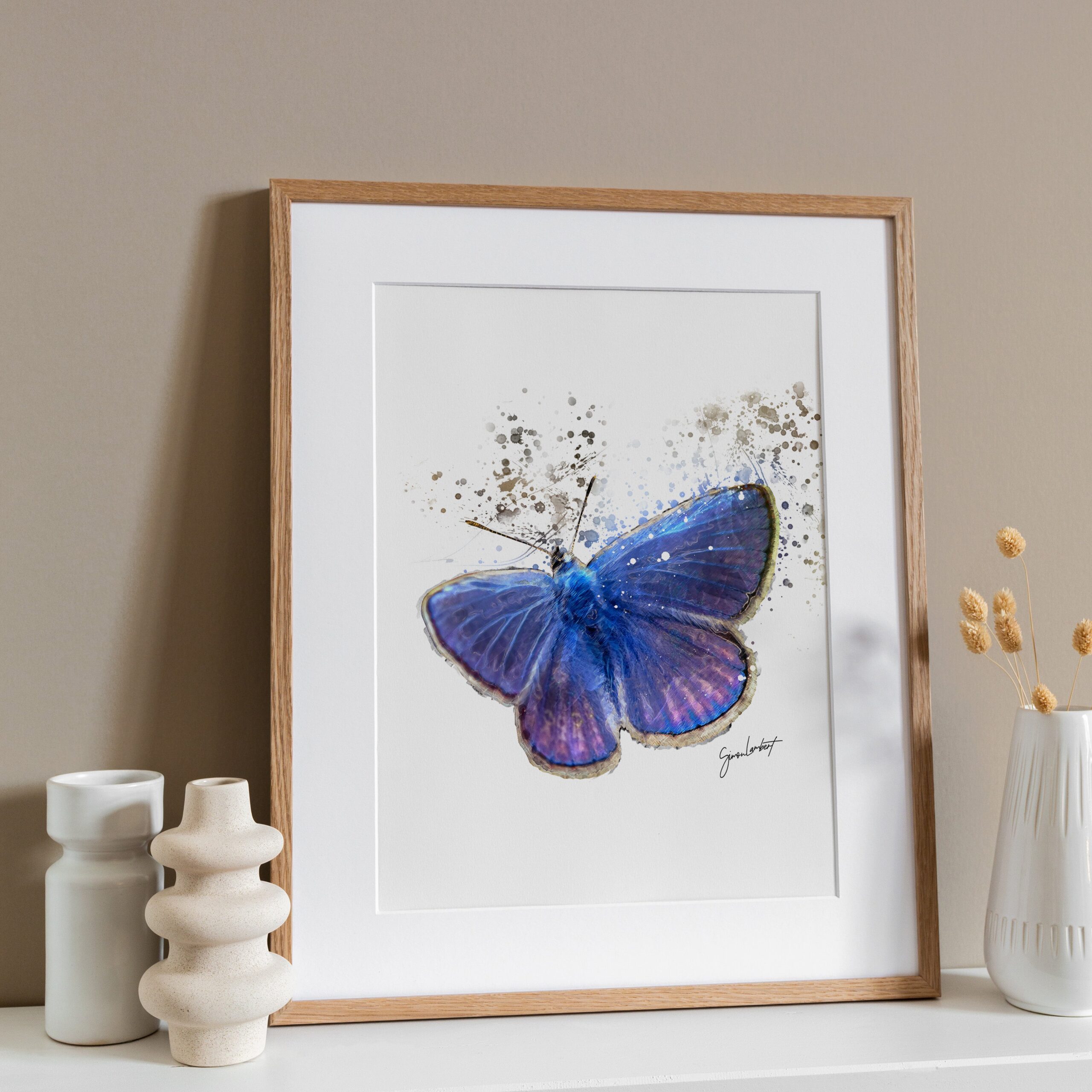 Purple Butterfly Portrait Splatter Style Artwork Fine Art Print (Unframed) - Image 2