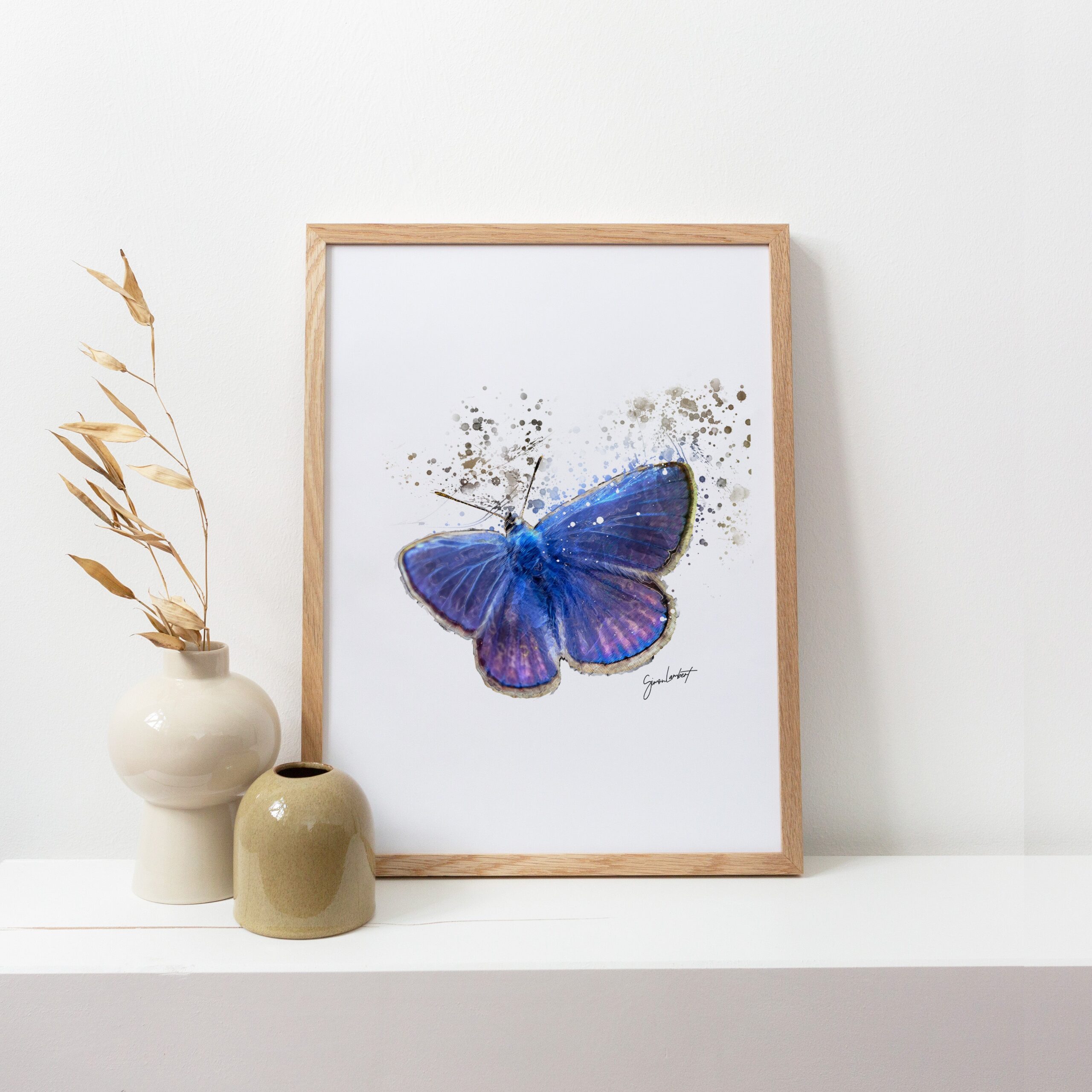 Purple Butterfly Portrait Splatter Style Artwork Fine Art Print (Unframed) - Image 3