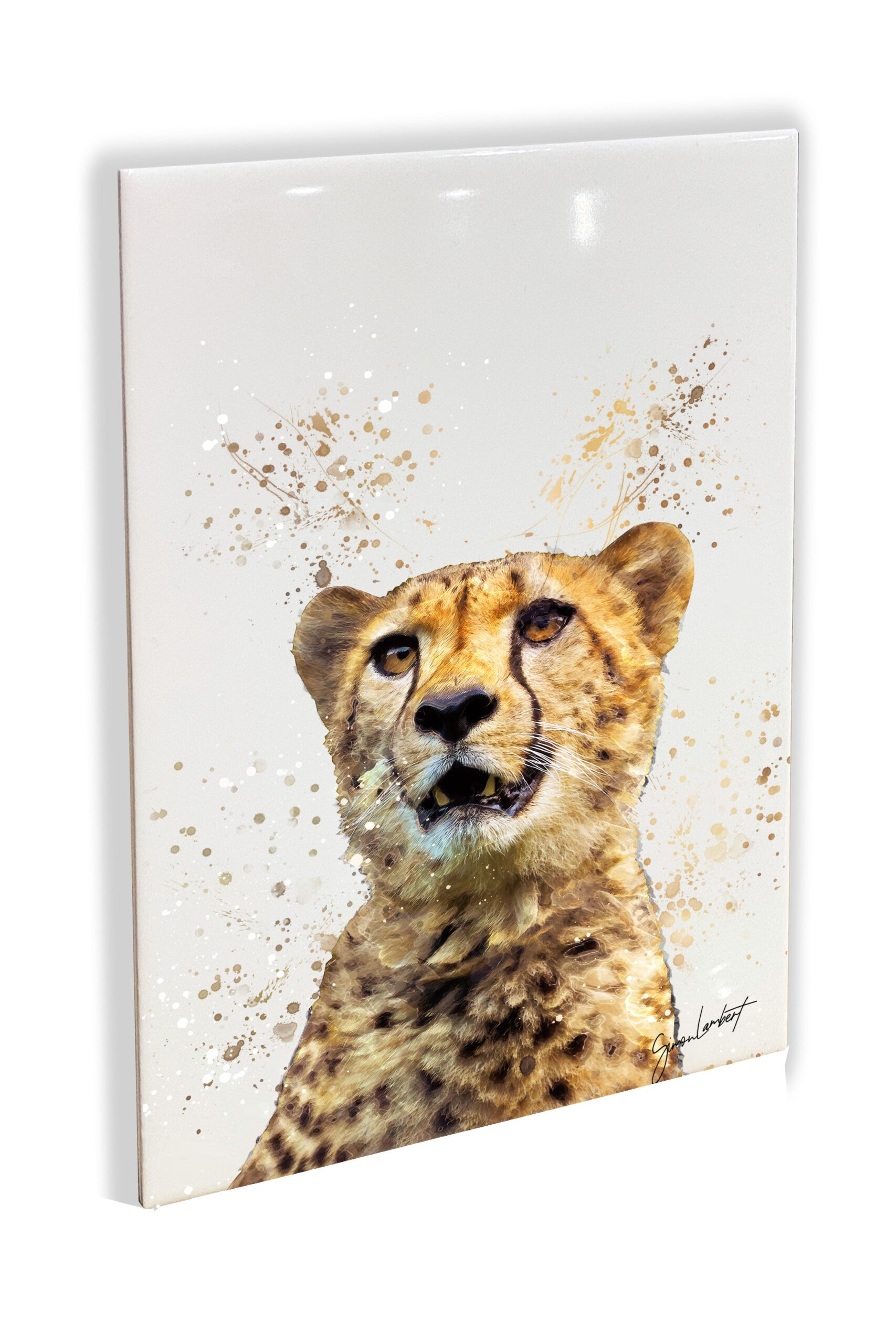 Cheetah Portrait Brush Splatter Style Artwork - Framed CERAMIC TILE Art - Image 5