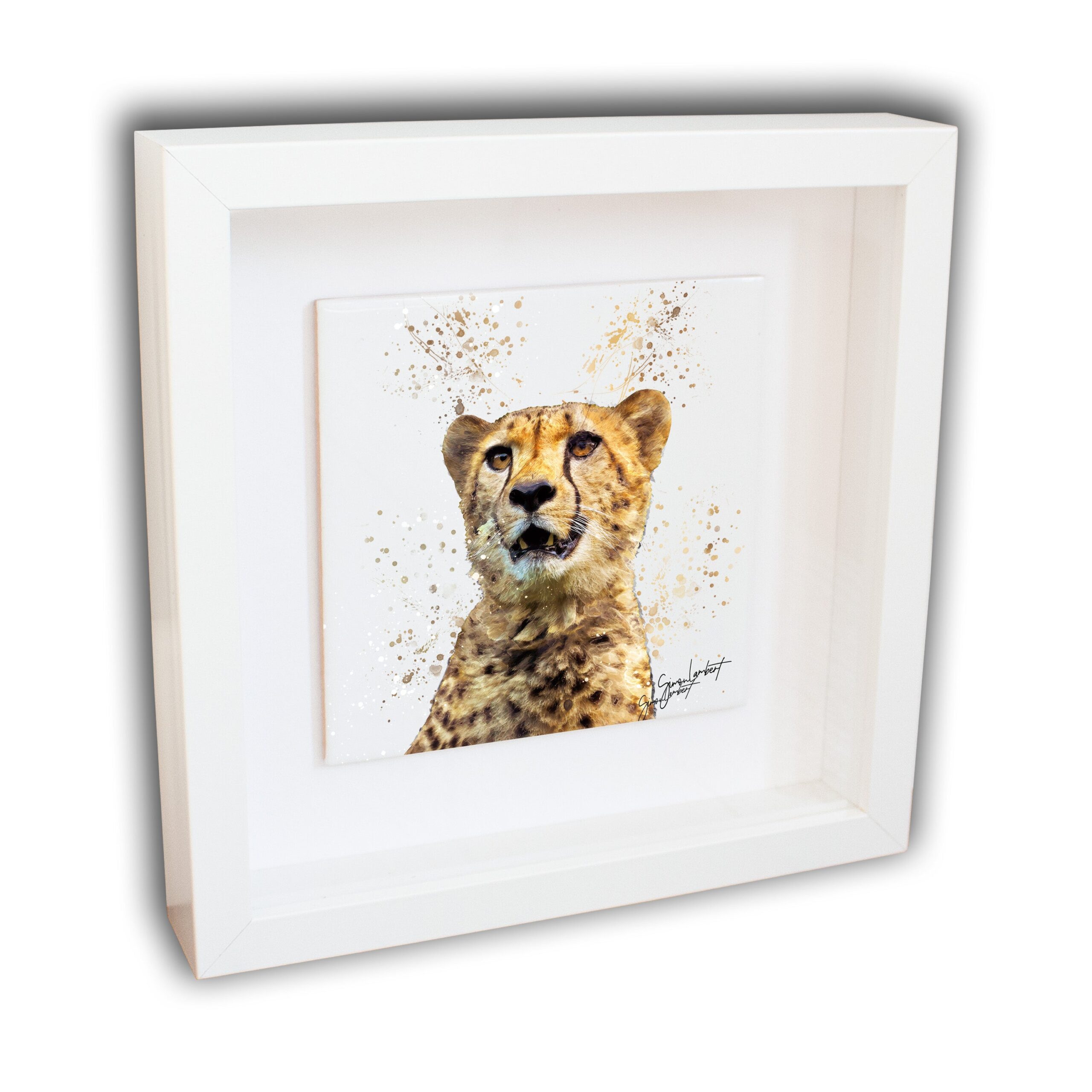 Cheetah Portrait Brush Splatter Style Artwork - Framed CERAMIC TILE Art - Image 2