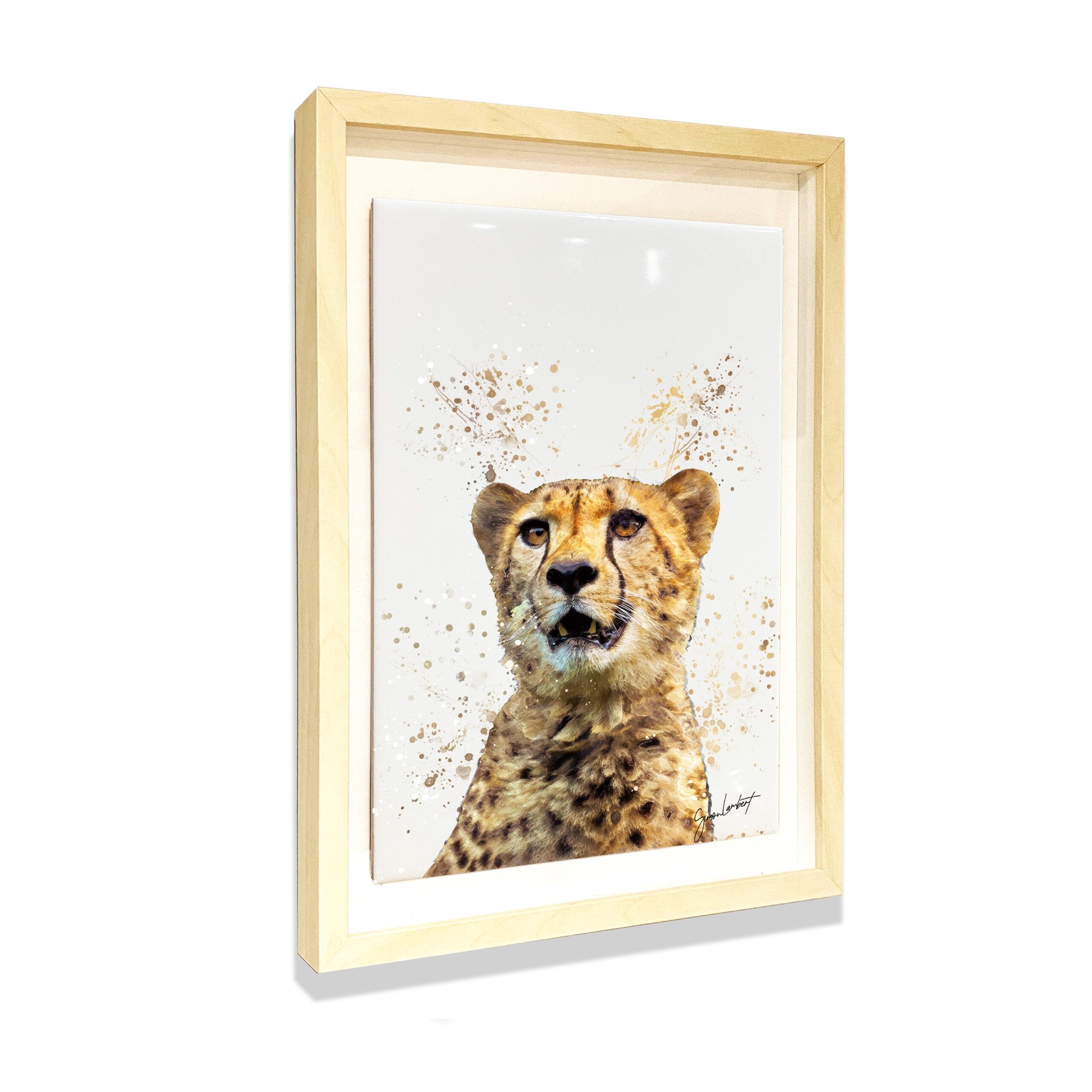 Cheetah Portrait Brush Splatter Style Artwork - Framed CERAMIC TILE Art - Image 4
