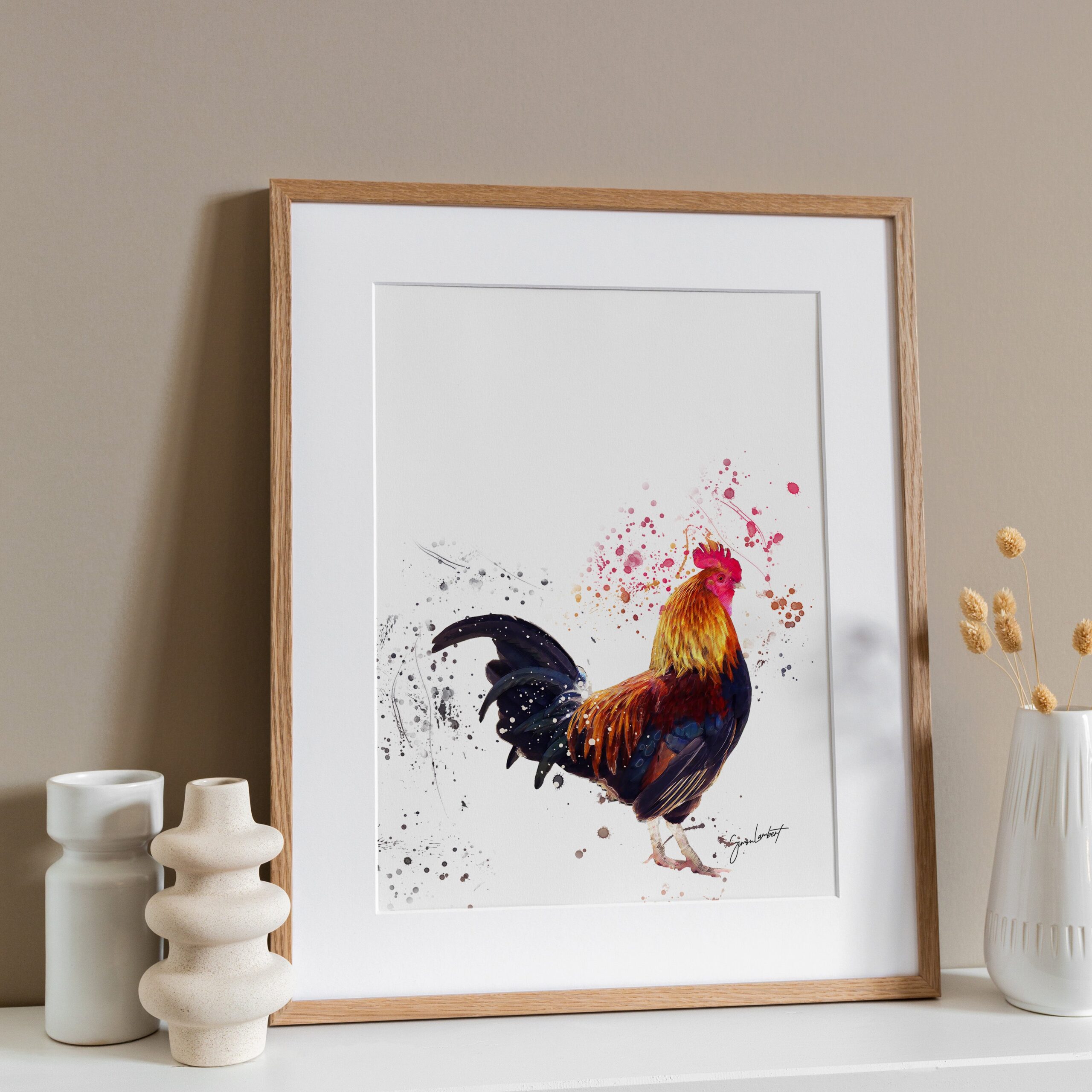 Cockerel Portrait Splatter Style Artwork Fine Art Print (Unframed) - Image 2
