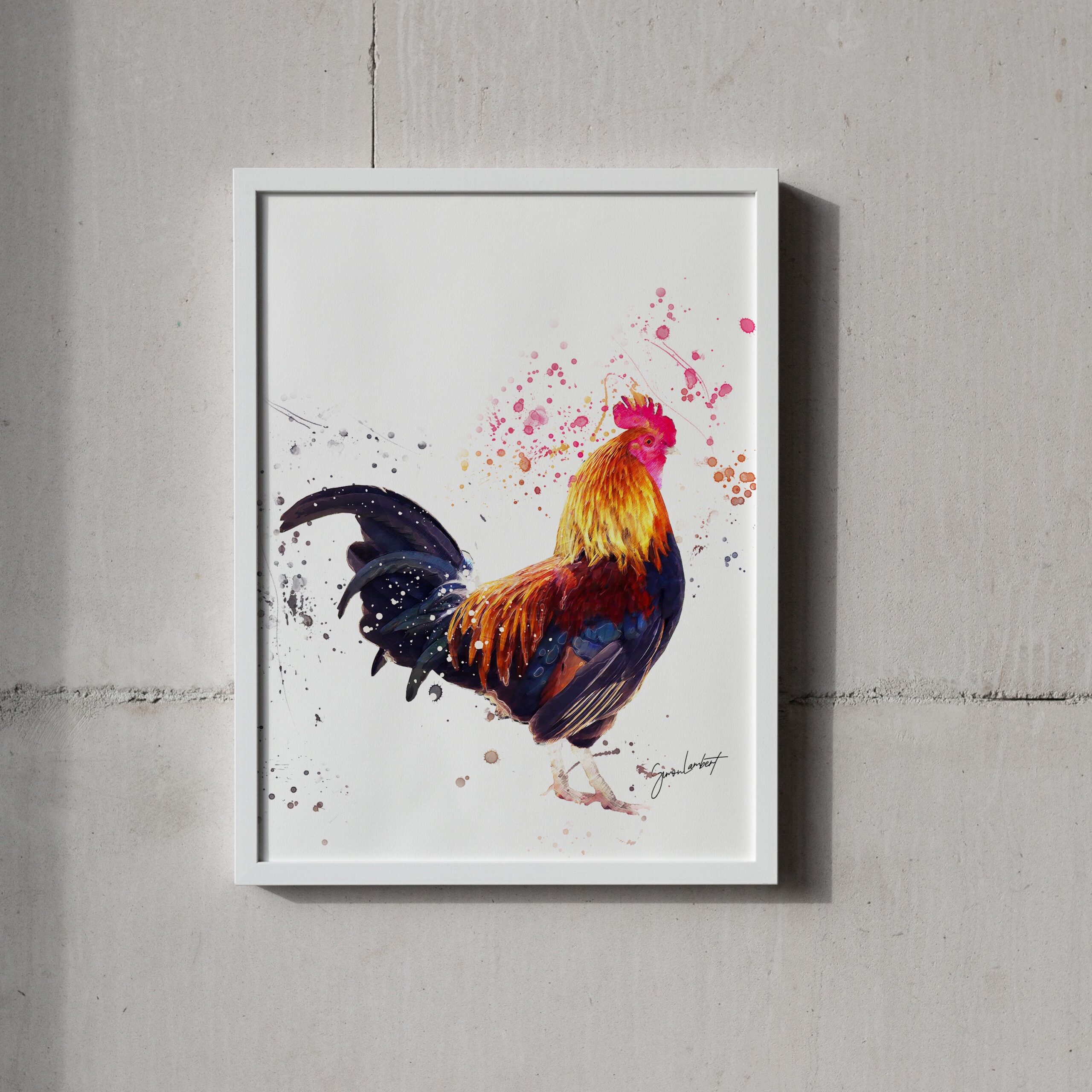 Cockerel Portrait Splatter Style Artwork Fine Art Print (Unframed) - Image 3