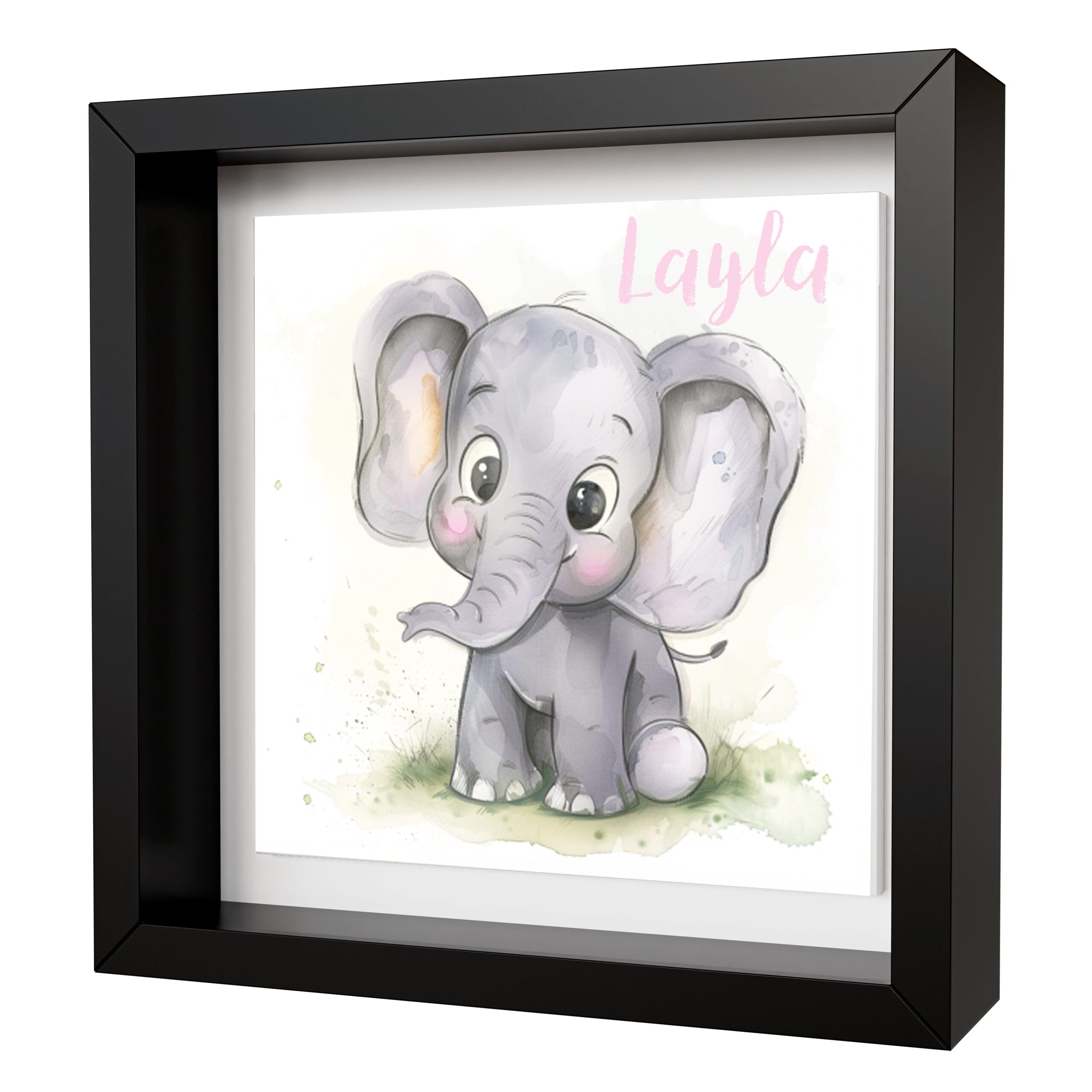 Personalised Baby Elephant Artwork - Framed CERAMIC TILE Print - Image 3