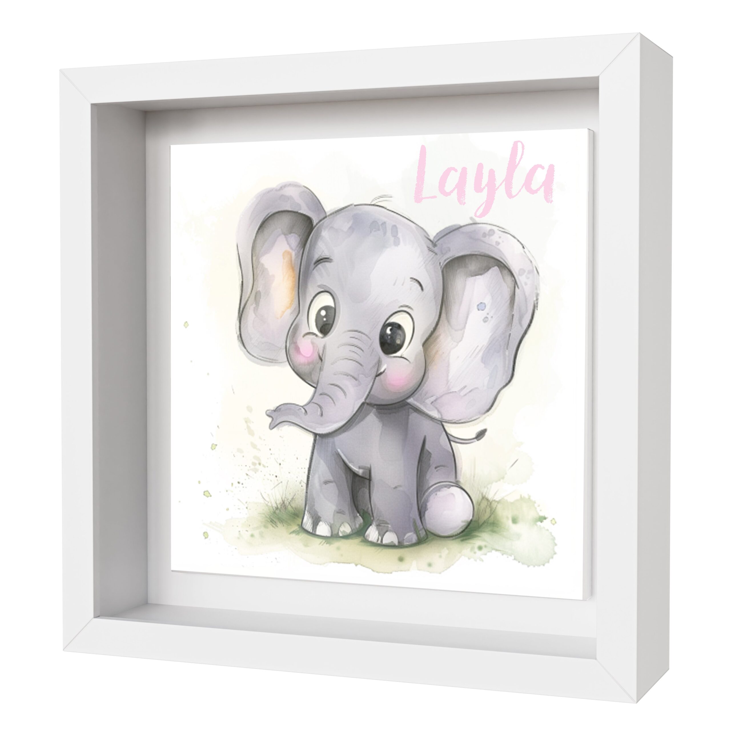 Personalised Baby Elephant Artwork - Framed CERAMIC TILE Print - Image 2