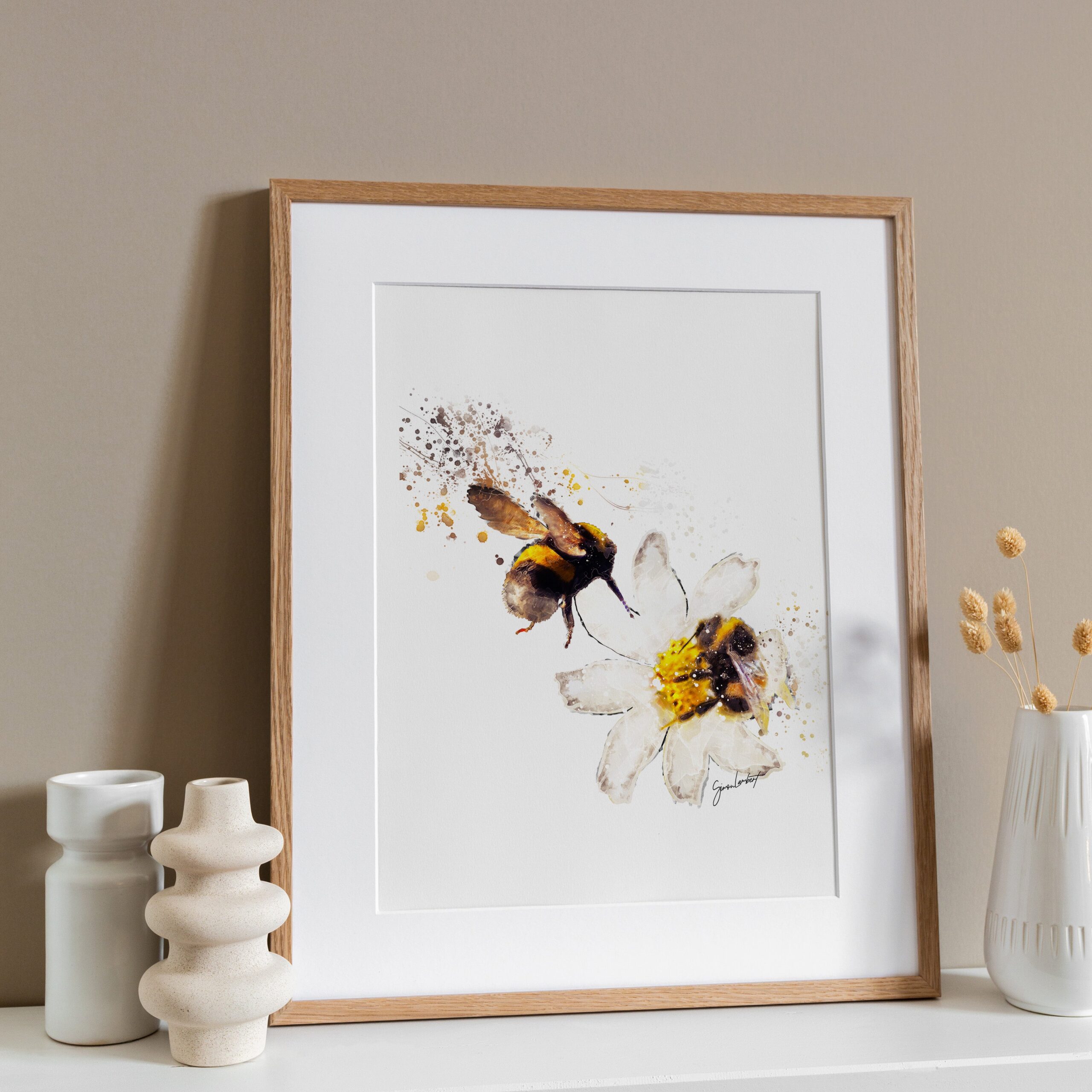 Bumblebee Flower Portrait Splatter Style Artwork Fine Art Print (Unframed) - Image 2