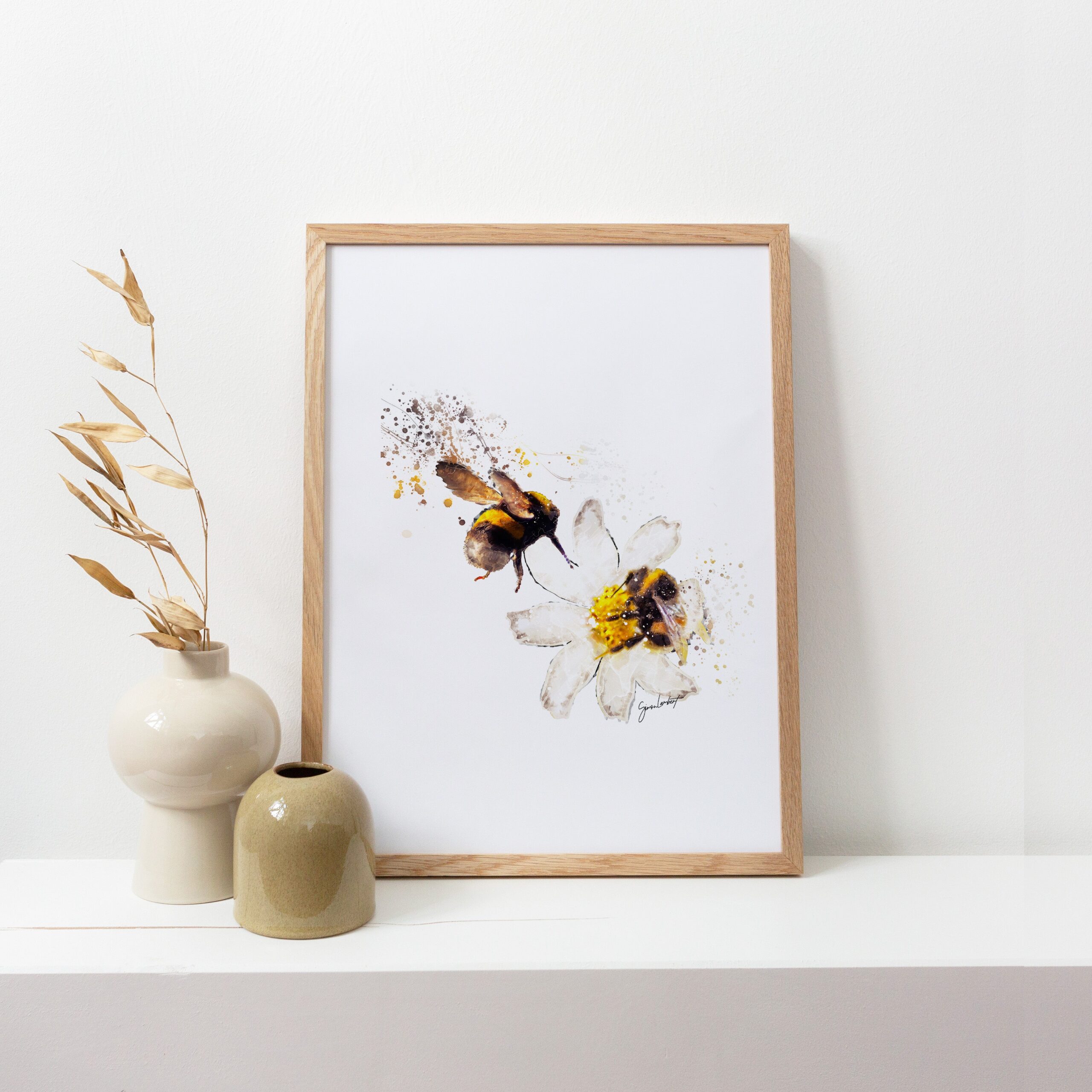 Bumblebee Flower Portrait Splatter Style Artwork Fine Art Print (Unframed) - Image 3