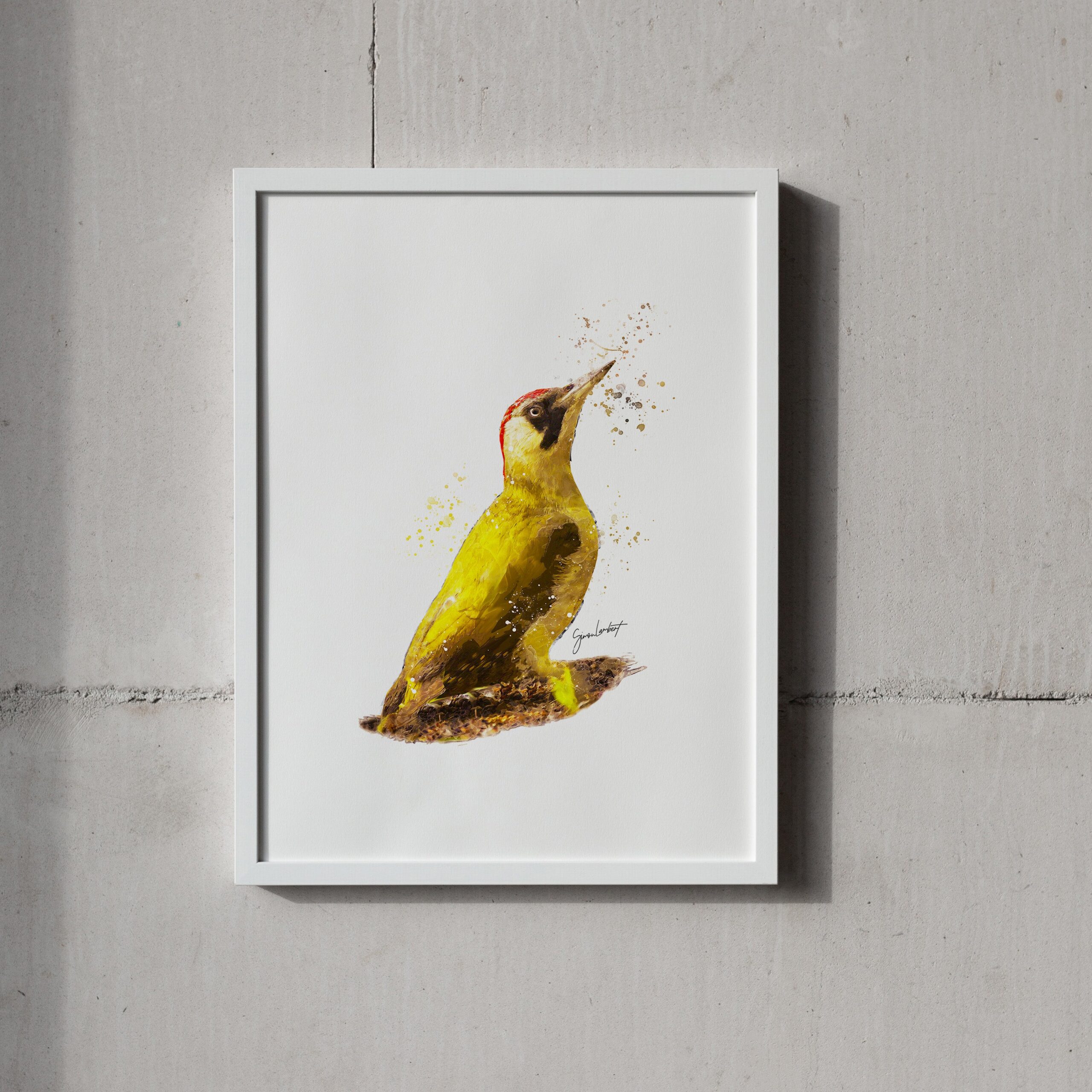 Green Wood Pecker Portrait Splatter Style Artwork Fine Art Print (Unframed) - Image 3