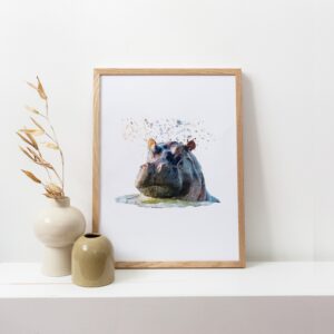 Hippo Portrait Splatter Style Artwork Fine Art Print (Unframed)