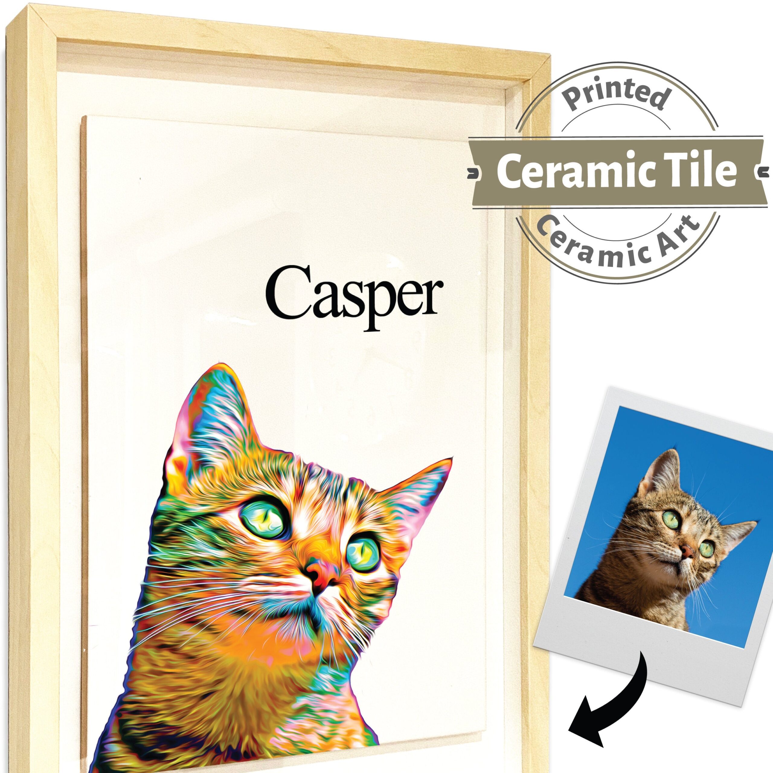 Pet Portrait Personalised Print CERAMIC TILE (40x30cm) Custom Artwork Brush Painting Picture Framed Tile Ceramic Art - Pet Dog Cat Horse Animal - Image 2