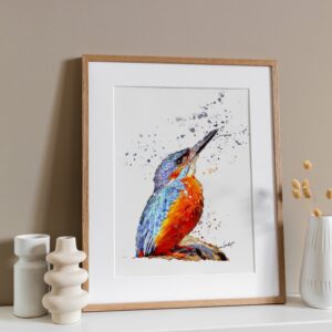 Kingfisher Portrait Splatter Style Artwork Fine Art Print (Unframed)