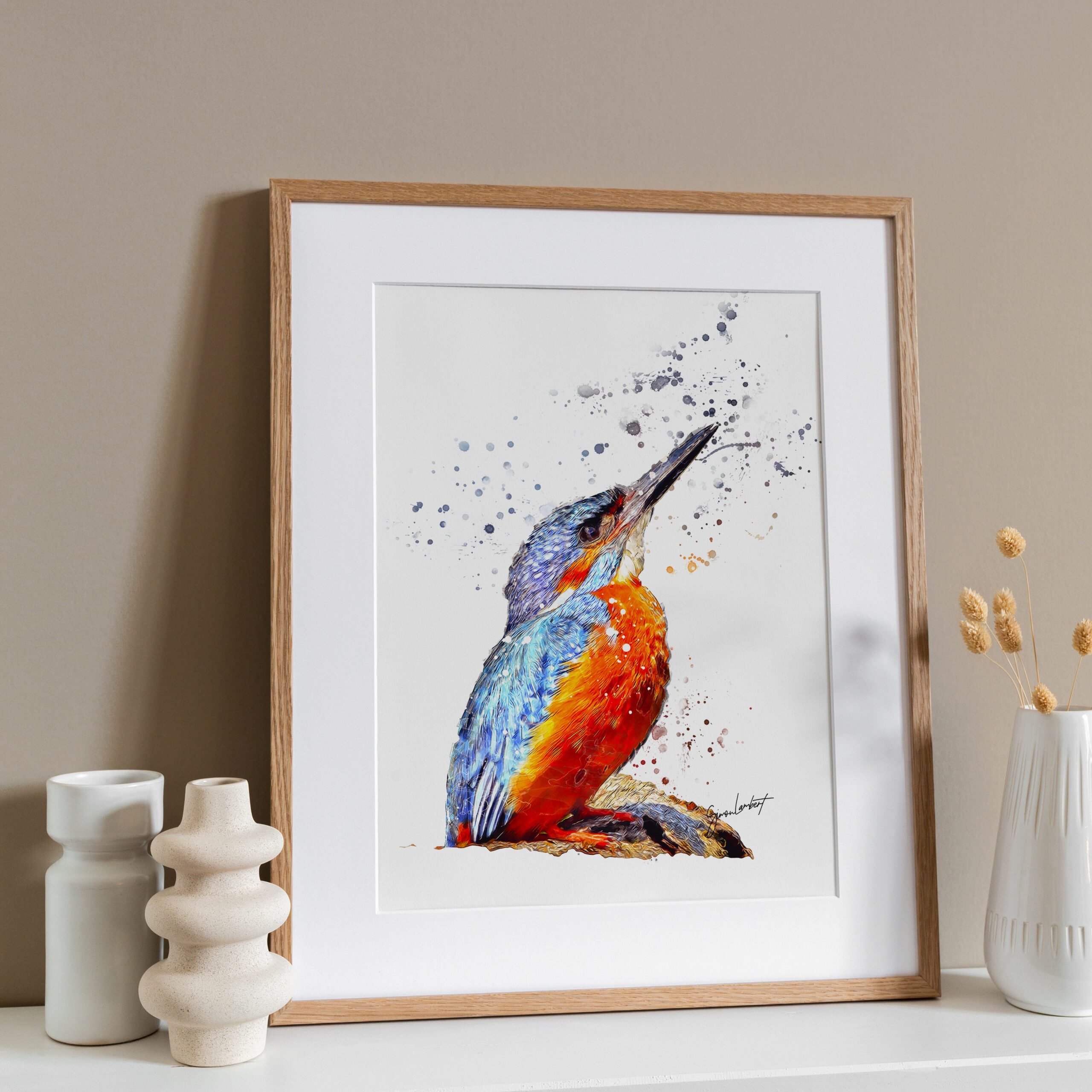 Kingfisher Portrait Splatter Style Artwork Fine Art Print (Unframed)
