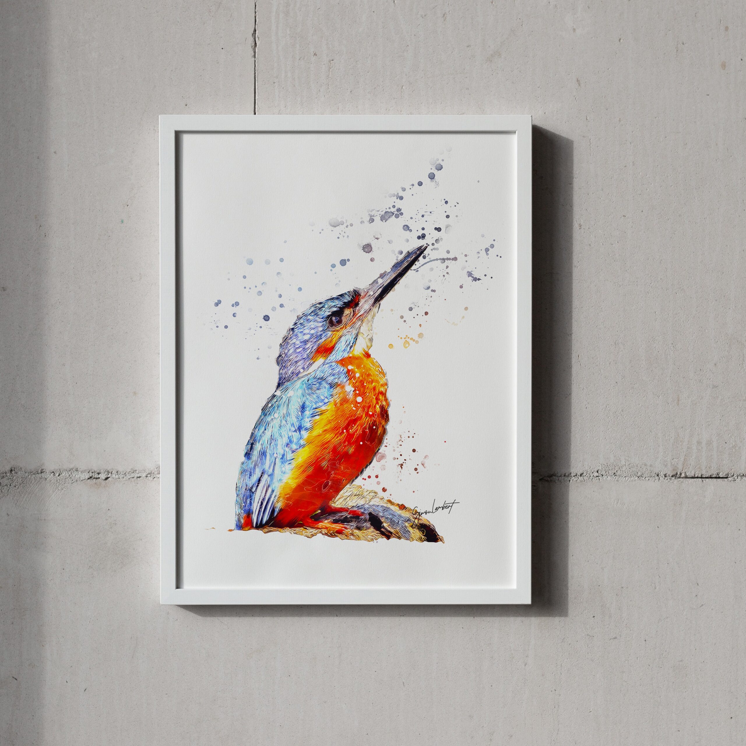 Kingfisher Portrait Splatter Style Artwork Fine Art Print (Unframed) - Image 2