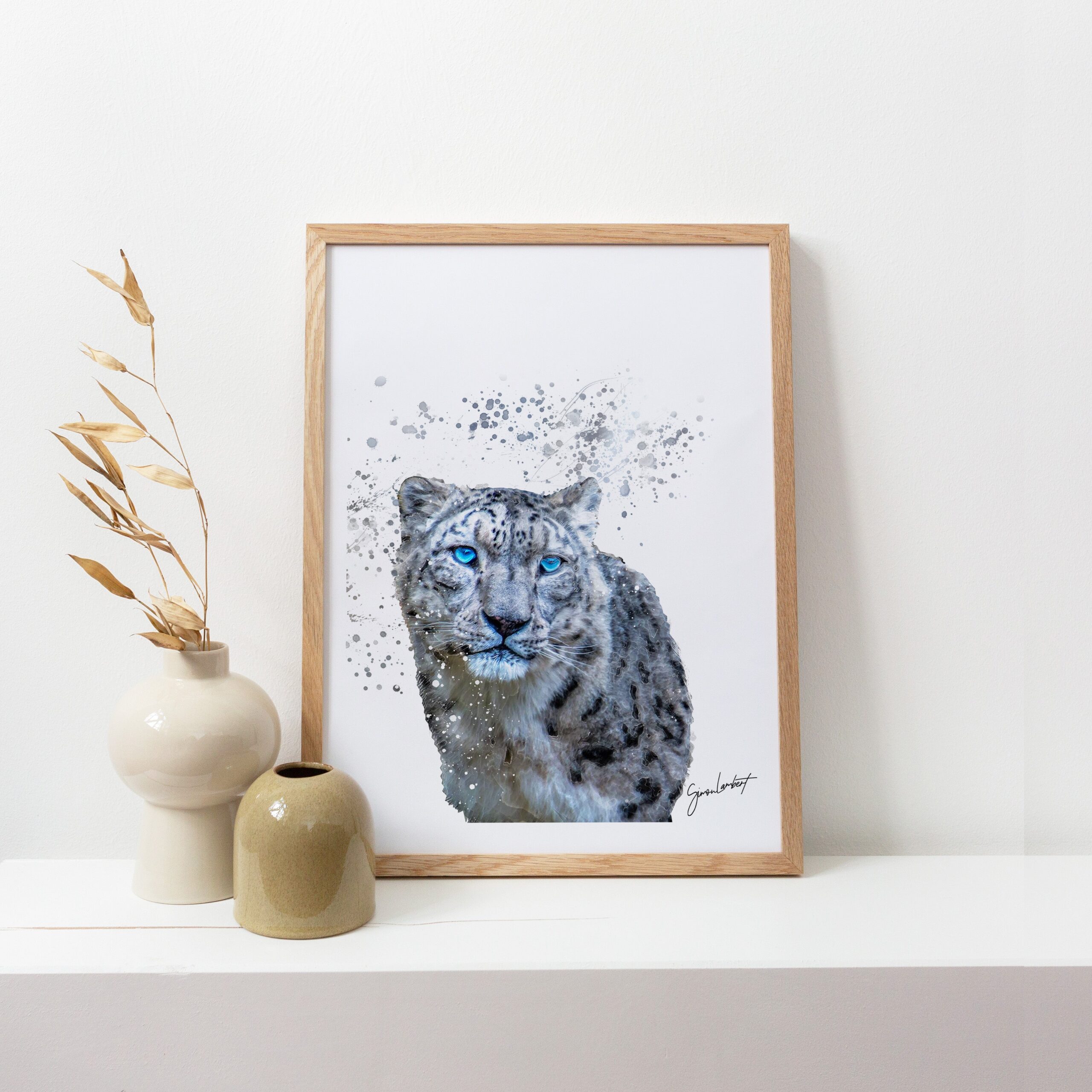 Snow Leopard Portrait Splatter Style Artwork Fine Art Print (Unframed) - Image 3