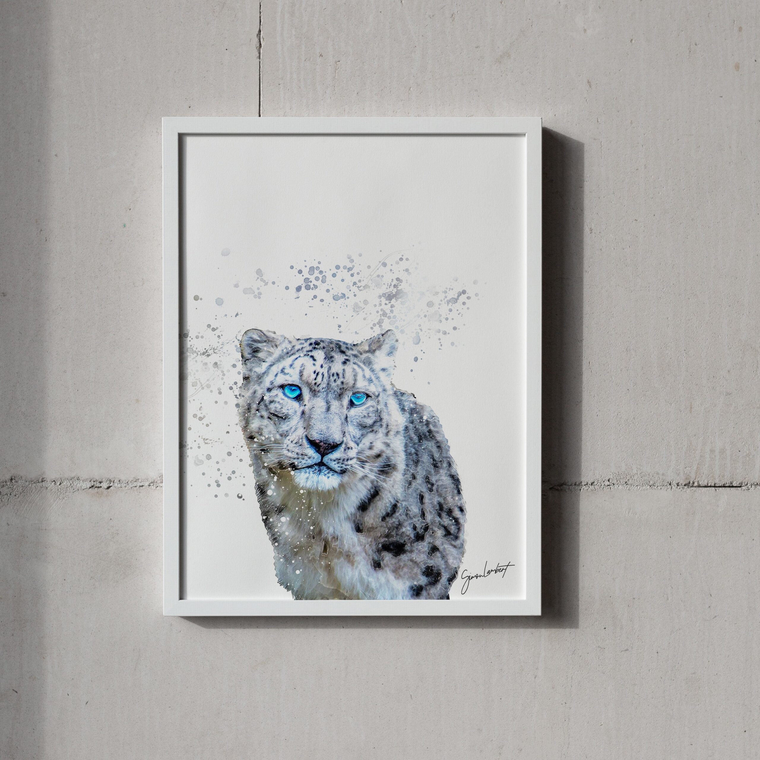 Snow Leopard Portrait Splatter Style Artwork Fine Art Print (Unframed) - Image 2