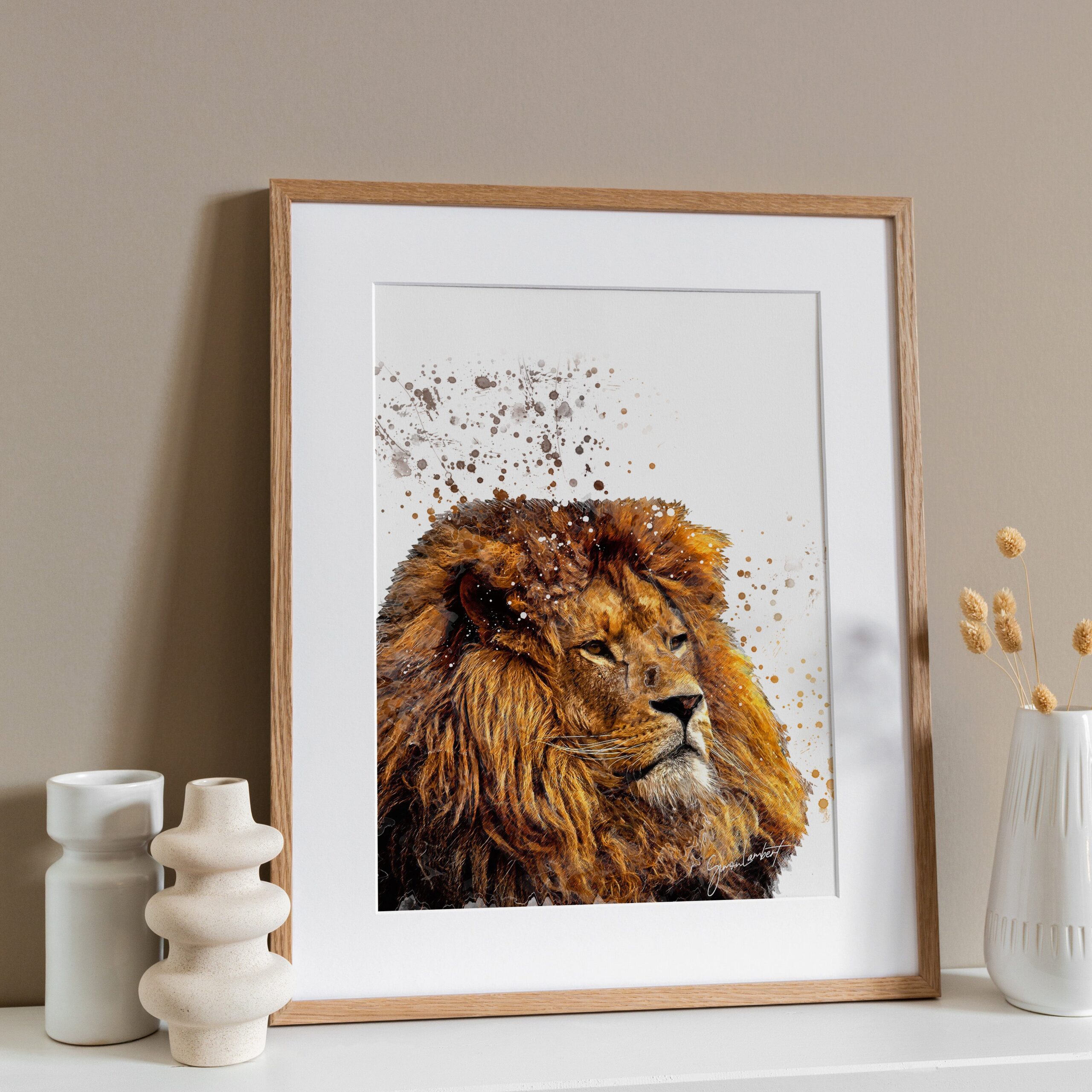 Lion Portrait Splatter Style Artwork Fine Art Print (Unframed) - Image 2