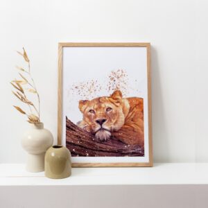 Lioness Portrait Splatter Style Artwork Fine Art Print (Unframed)
