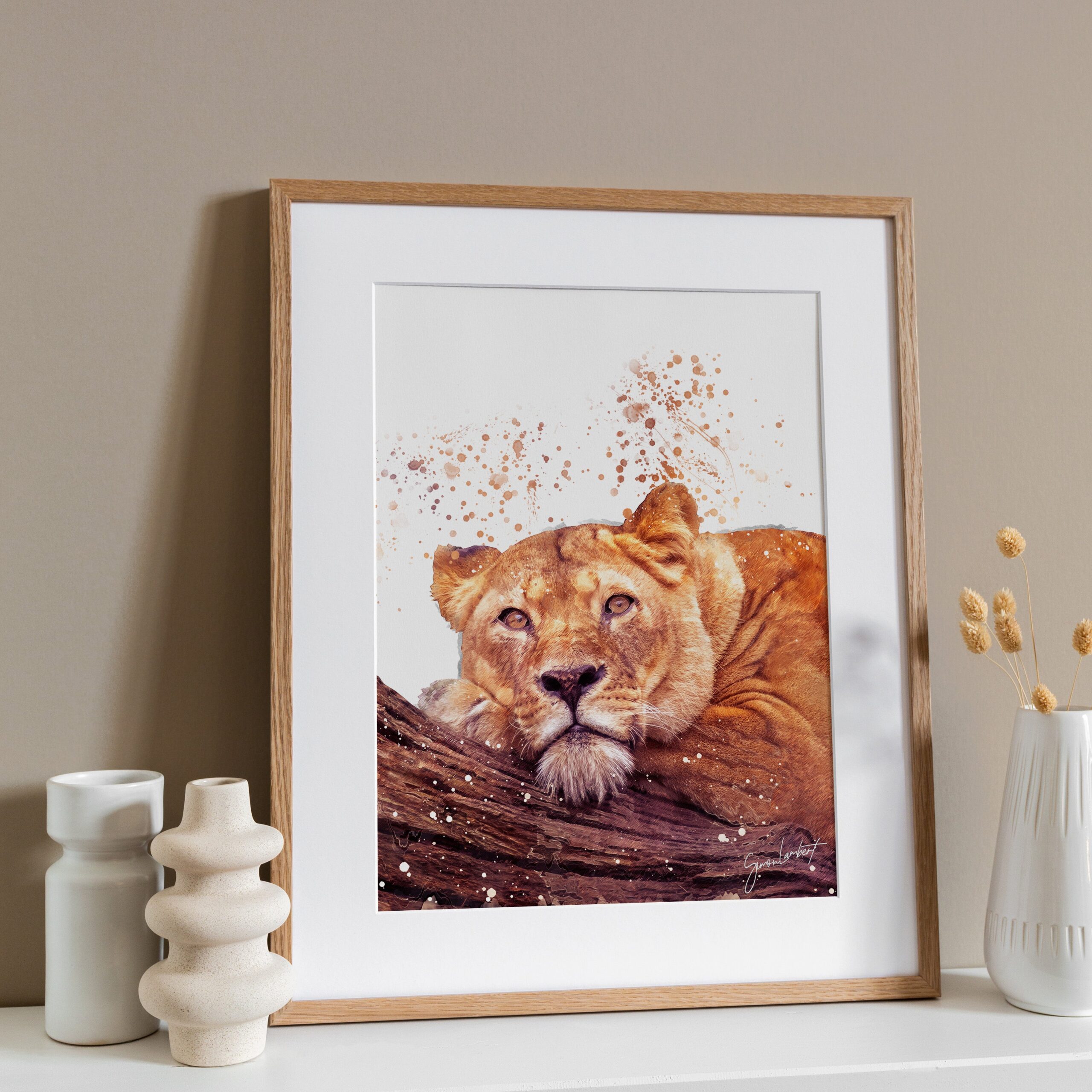 Lioness Portrait Splatter Style Artwork Fine Art Print (Unframed) - Image 3
