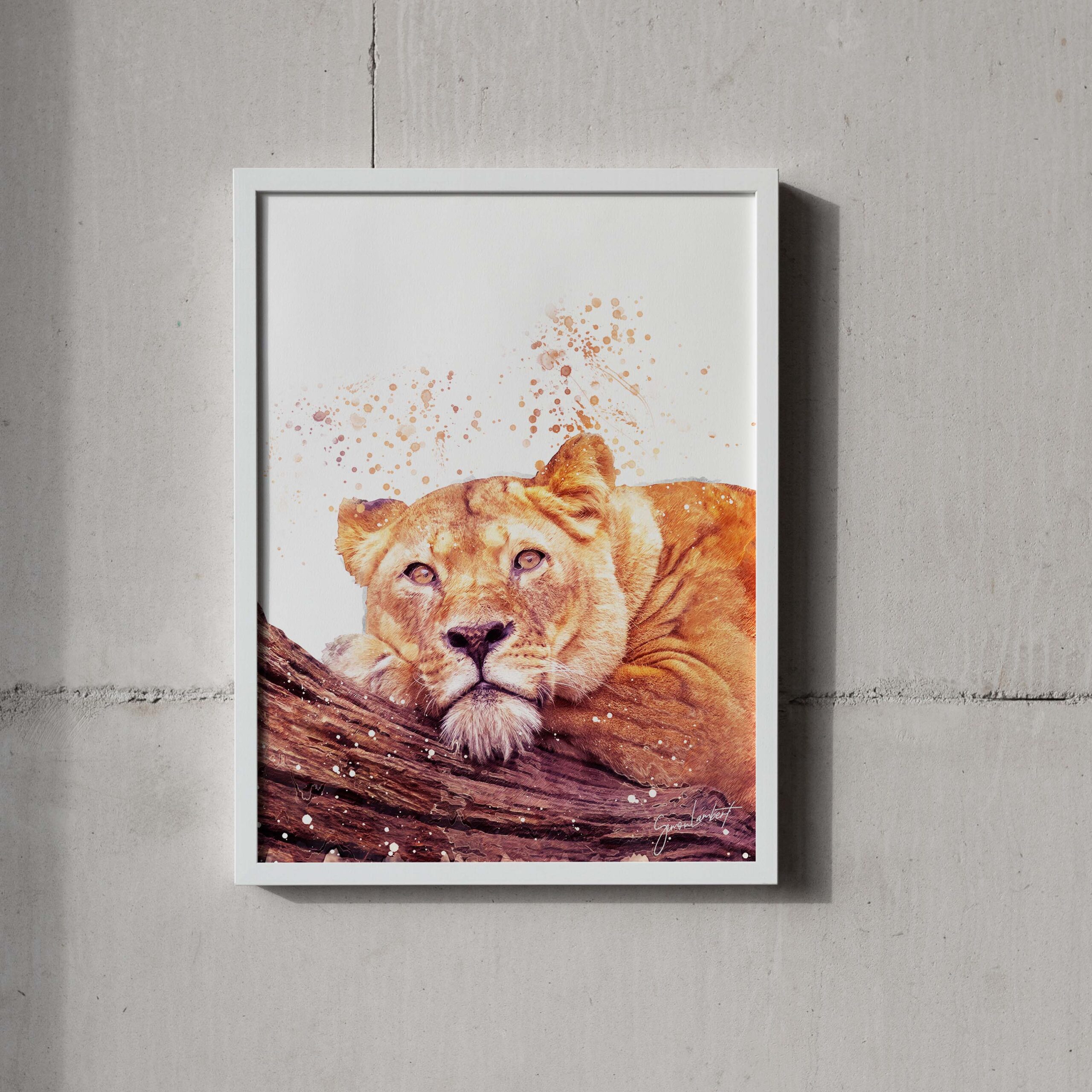 Lioness Portrait Splatter Style Artwork Fine Art Print (Unframed) - Image 2