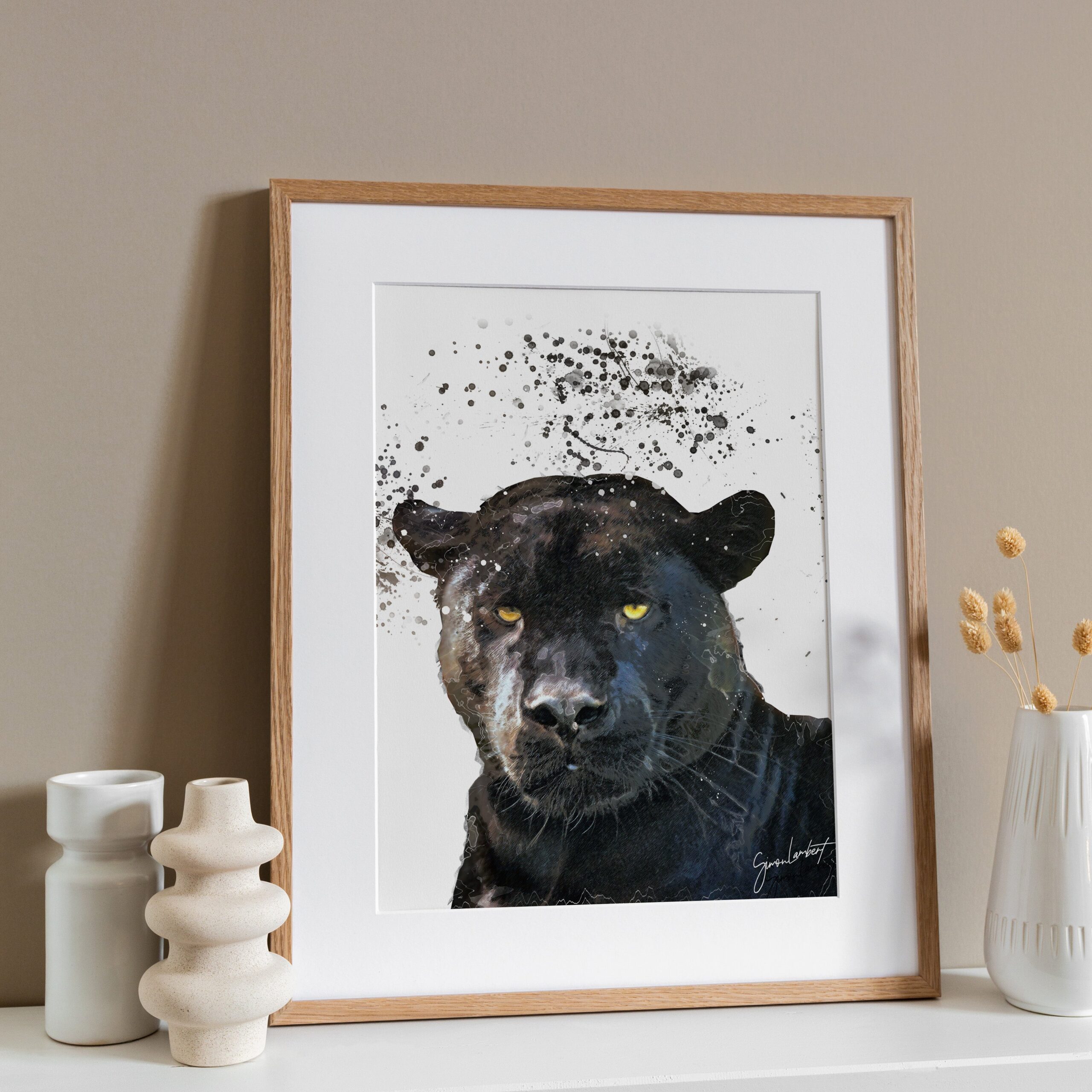 Panther Portrait Splatter Style Artwork Fine Art Print (Unframed) - Image 2