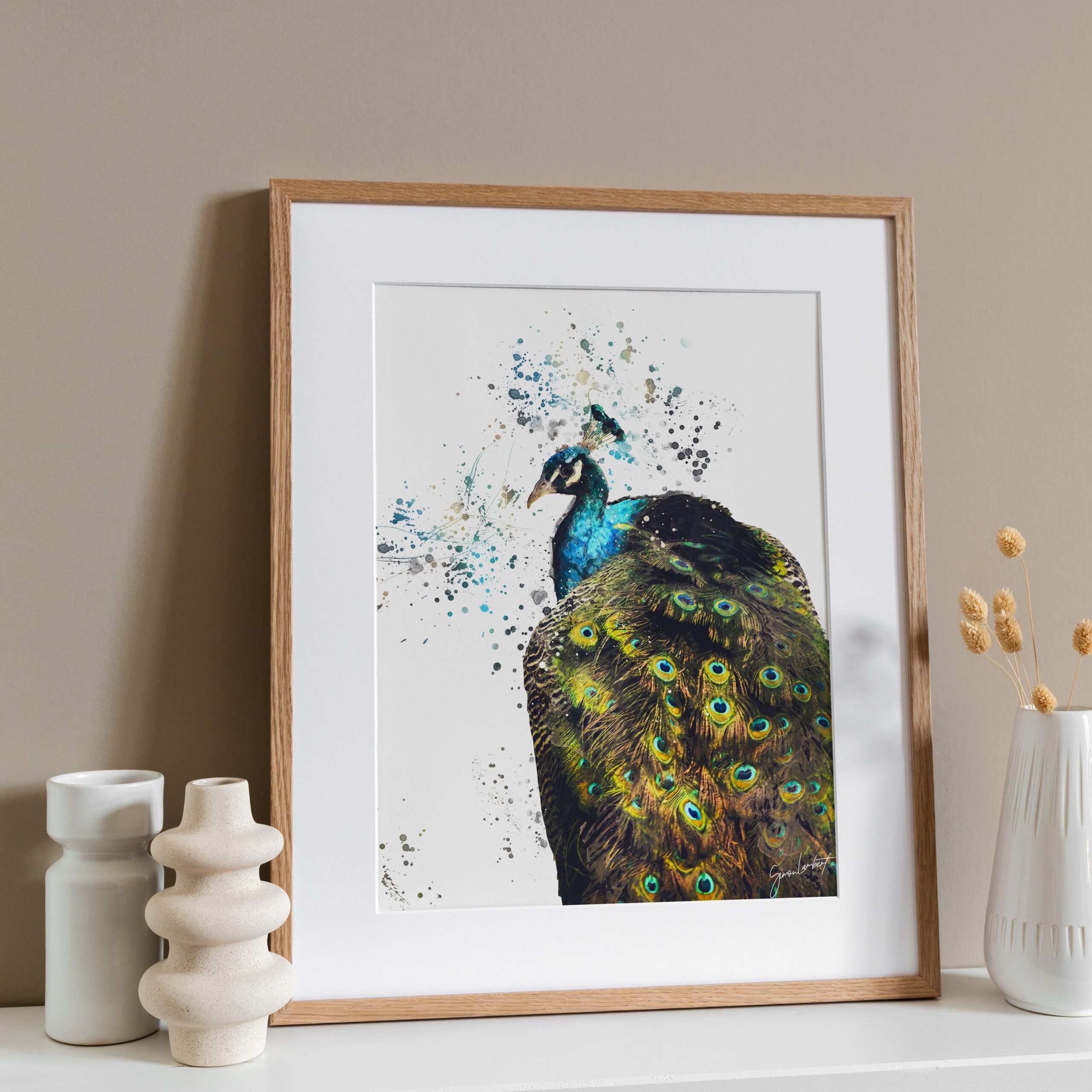 Peacock Portrait Splatter Style Artwork Fine Art Print (Unframed) - Image 2
