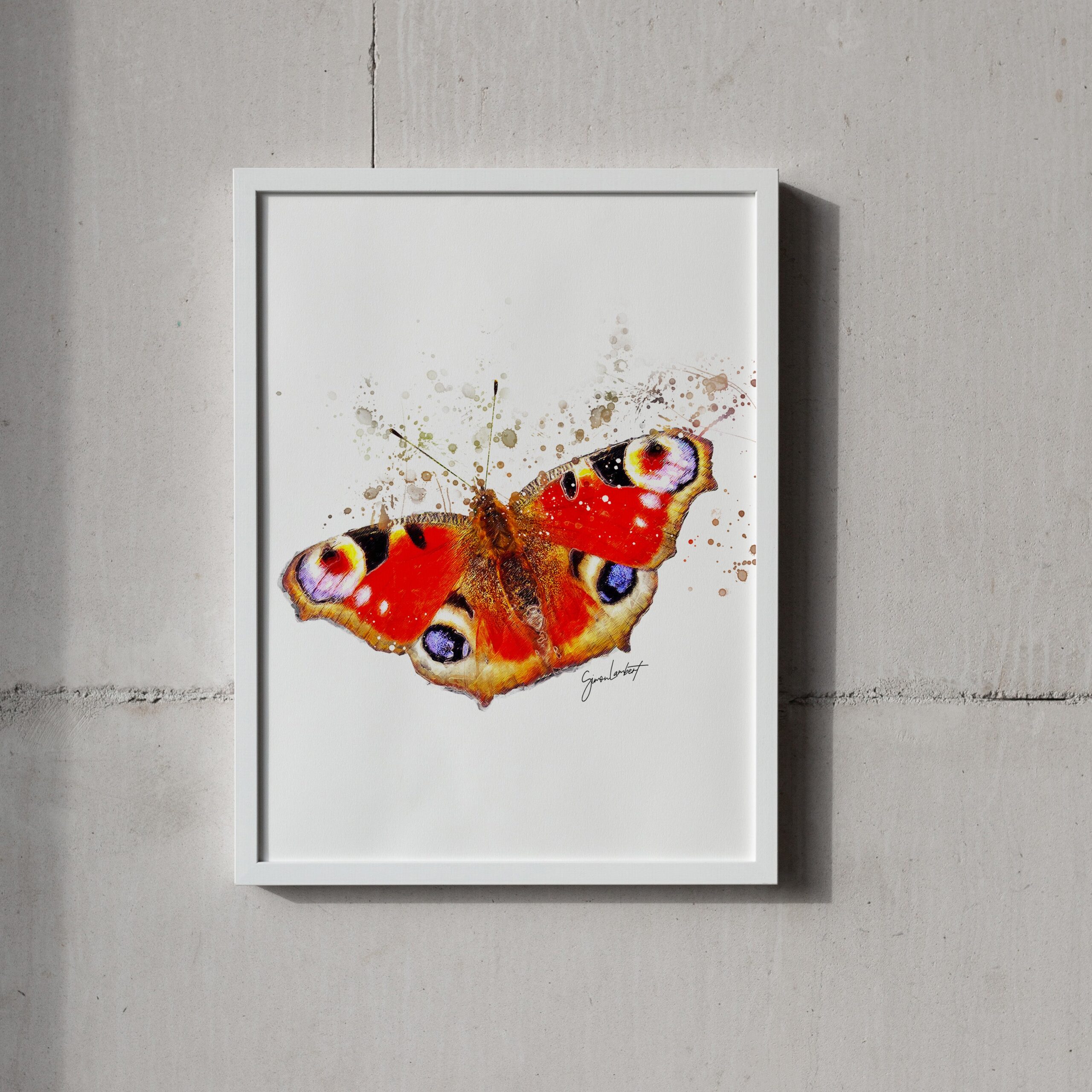 Peacock Butterfly Portrait Splatter Style Artwork Fine Art Print (Unframed) - Image 3