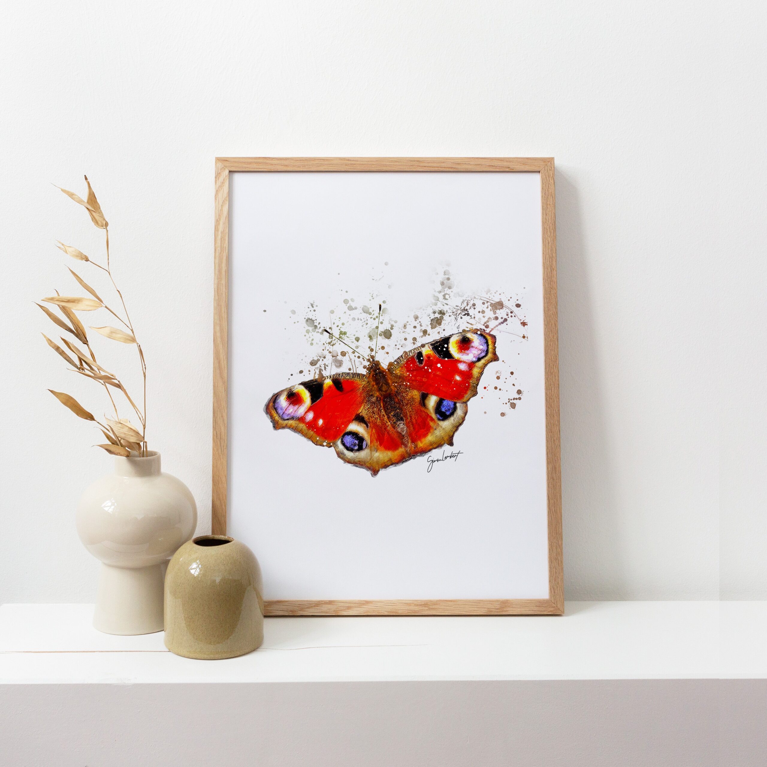 Peacock Butterfly Portrait Splatter Style Artwork Fine Art Print (Unframed) - Image 2