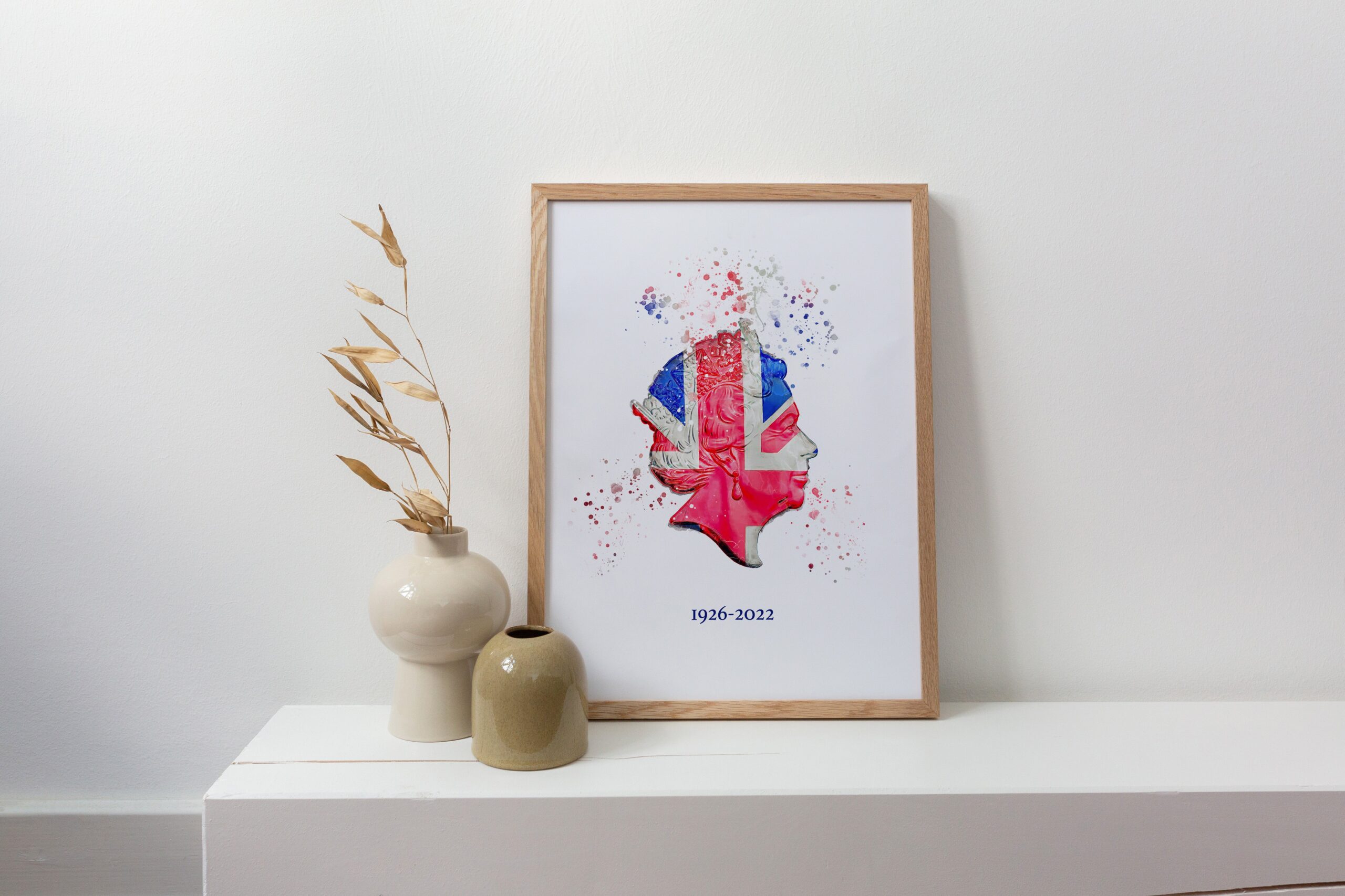 Queen Elizabeth II Commemorative Splatter Artwork Fine Art Print (Unframed)