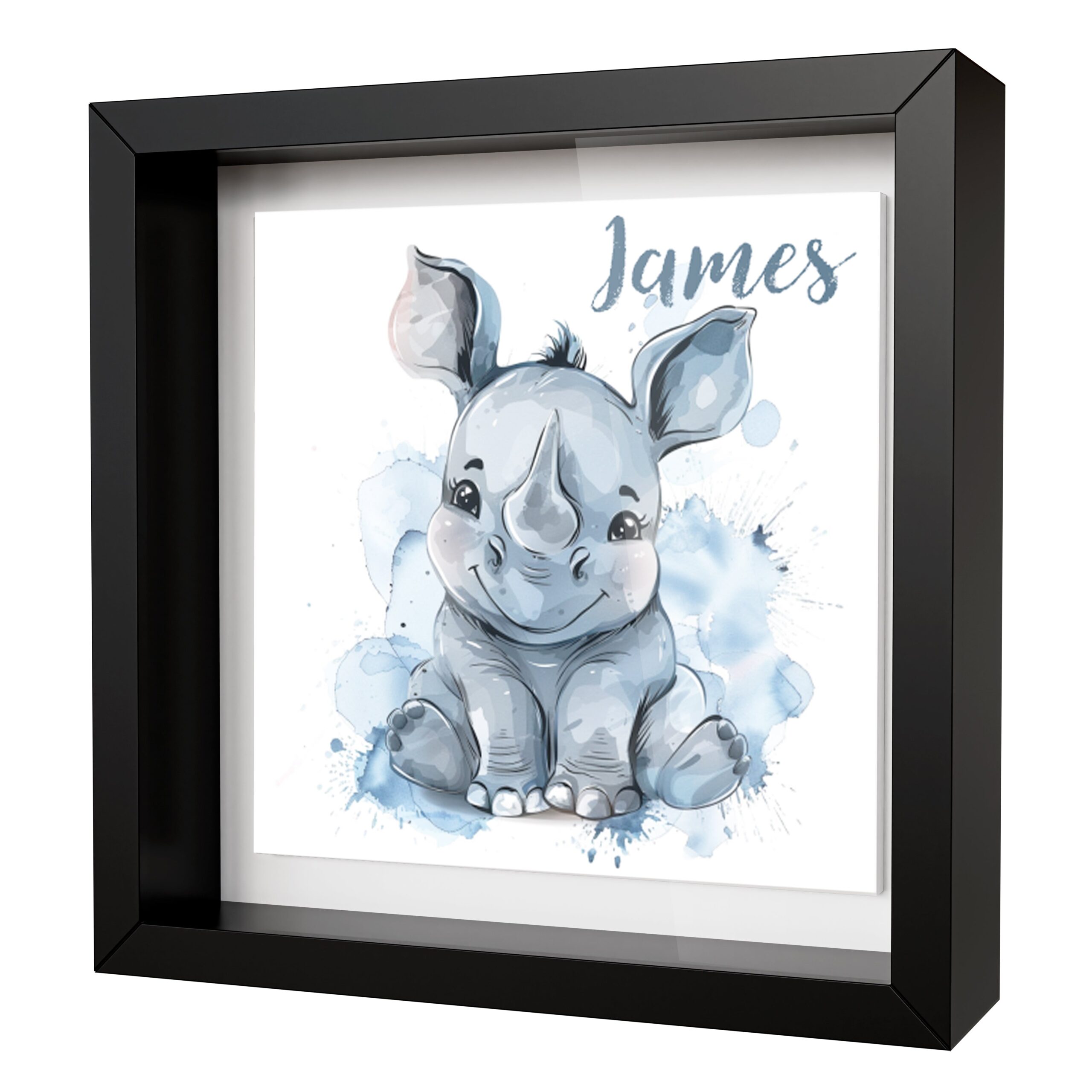 Personalised Baby Rhino Artwork - Framed CERAMIC TILE Print - Image 2