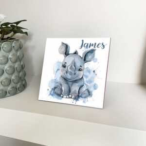 Personalised Baby Rhino Artwork - Framed CERAMIC TILE Print