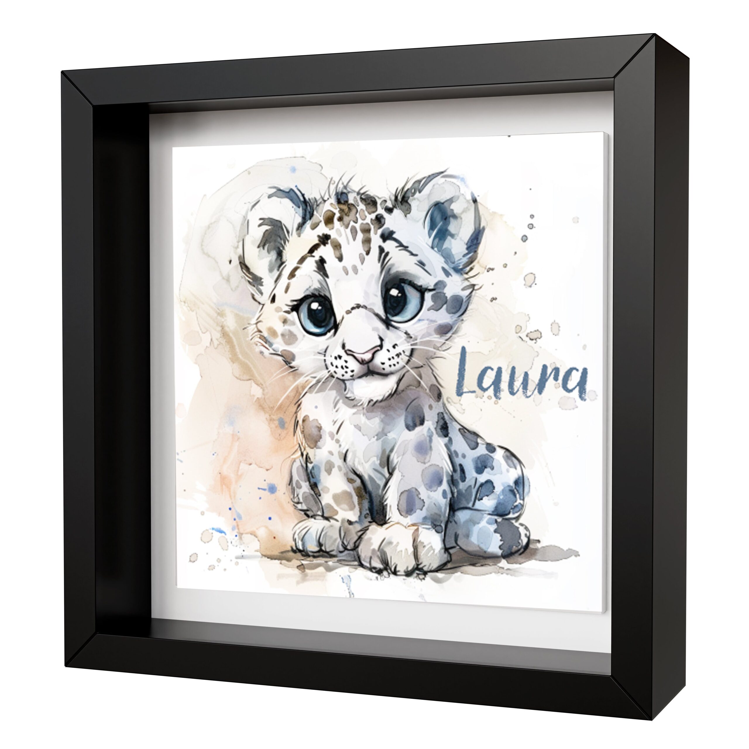 Personalised Baby Snow Leopard Artwork - Framed CERAMIC TILE Print - Image 2