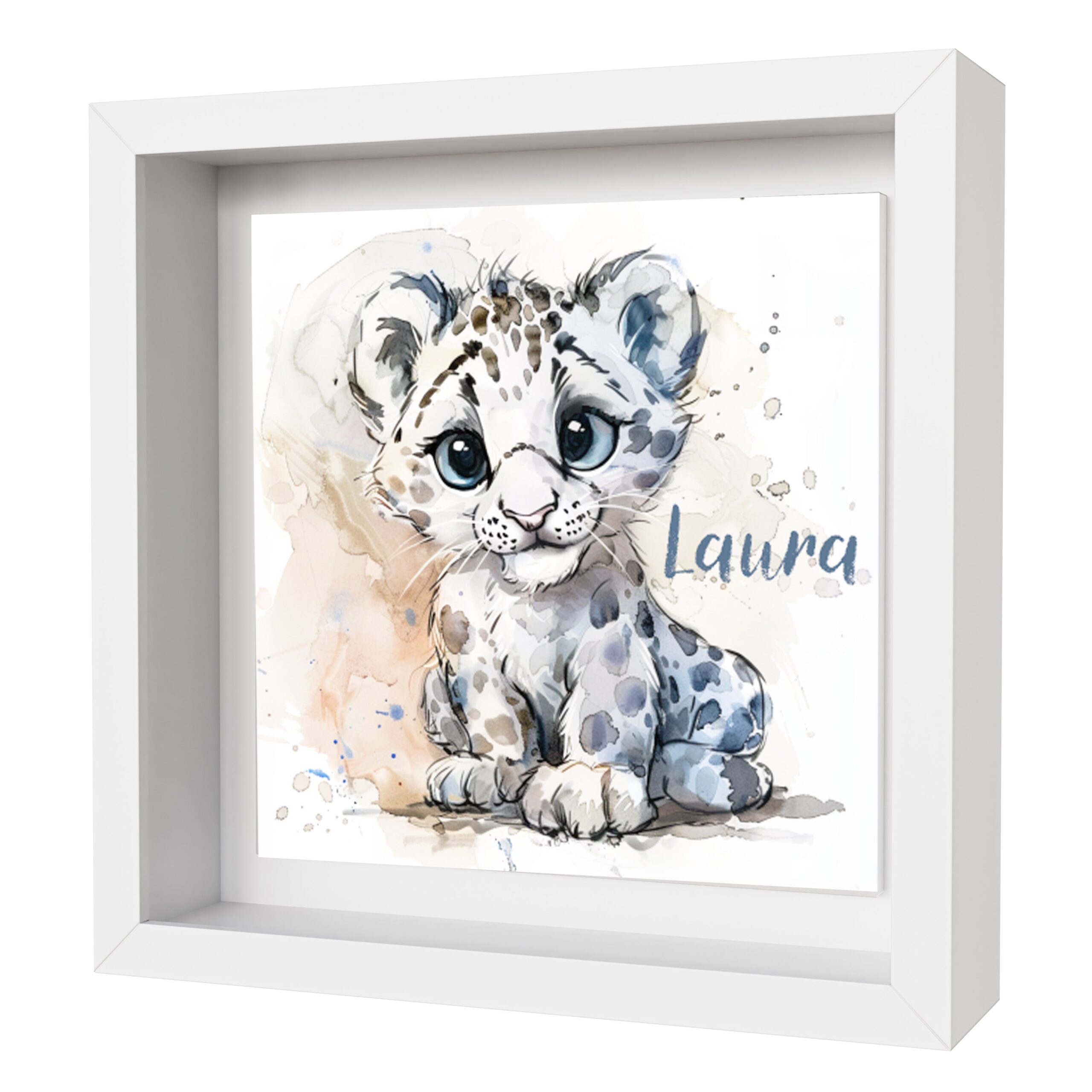 Personalised Baby Snow Leopard Artwork - Framed CERAMIC TILE Print - Image 3