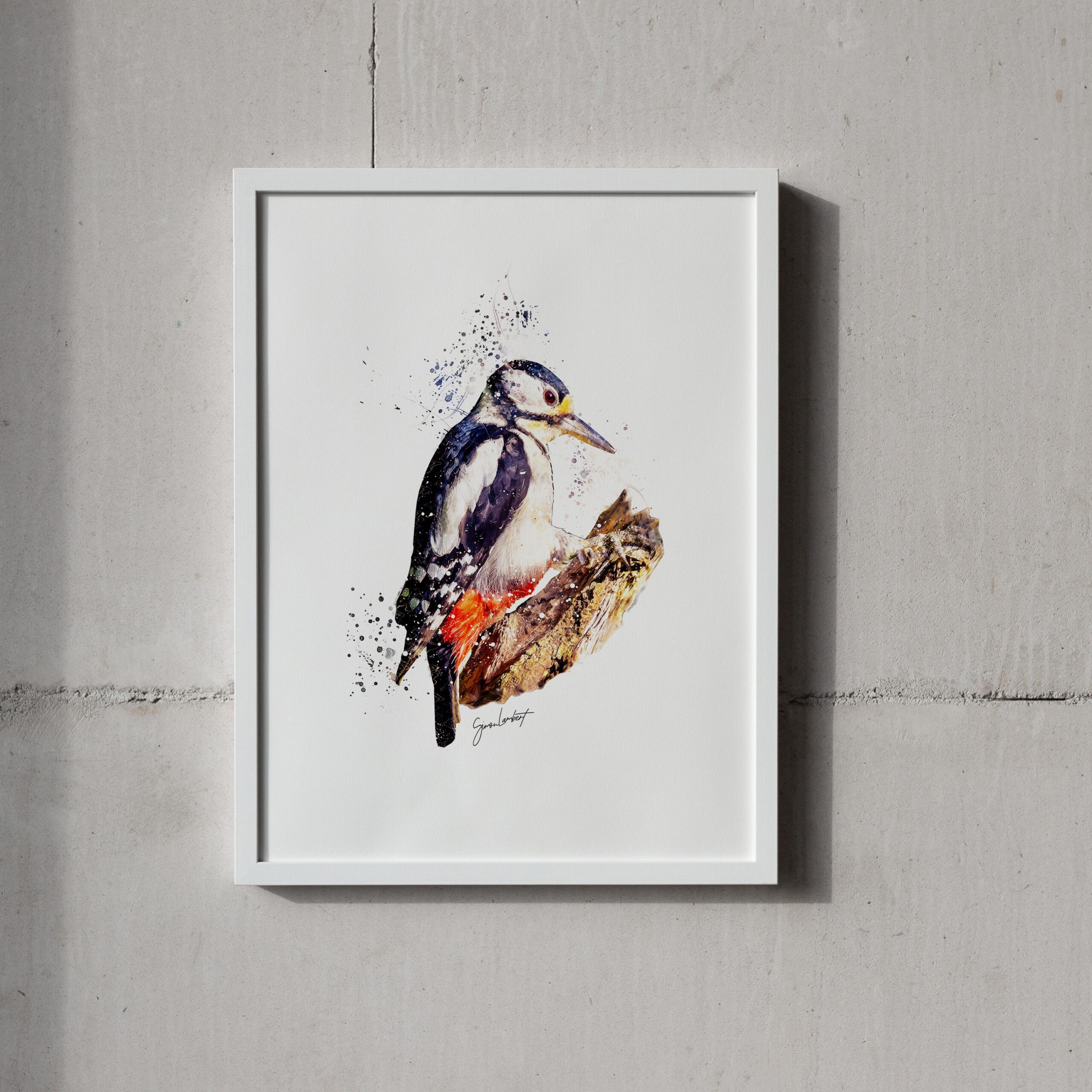 Spotted Wood Pecker Portrait Splatter Style Artwork Fine Art Print (Unframed) - Image 2