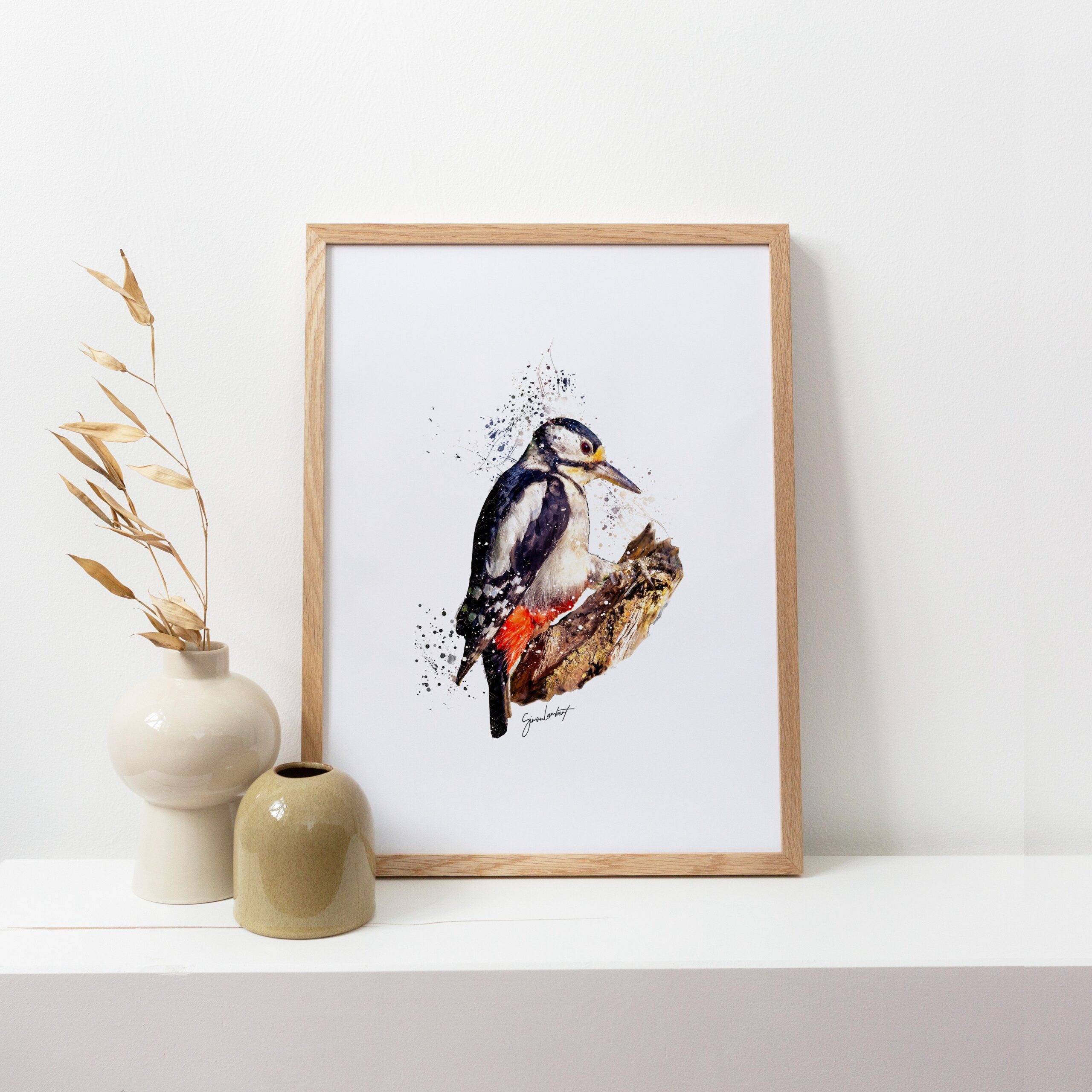 Spotted Wood Pecker Portrait Splatter Style Artwork Fine Art Print (Unframed) - Image 3
