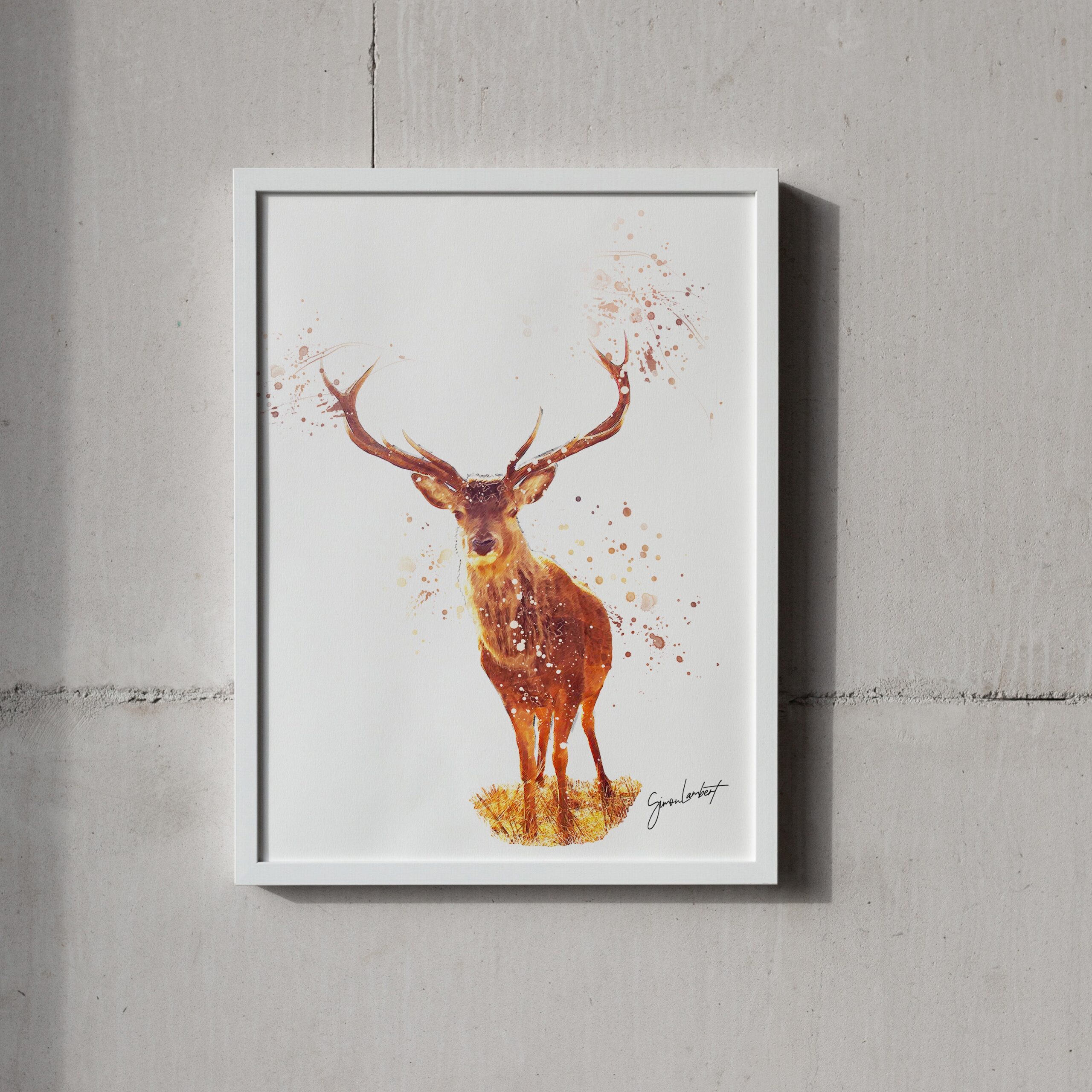 Stag Portrait Splatter Style Artwork Fine Art Print (Unframed)