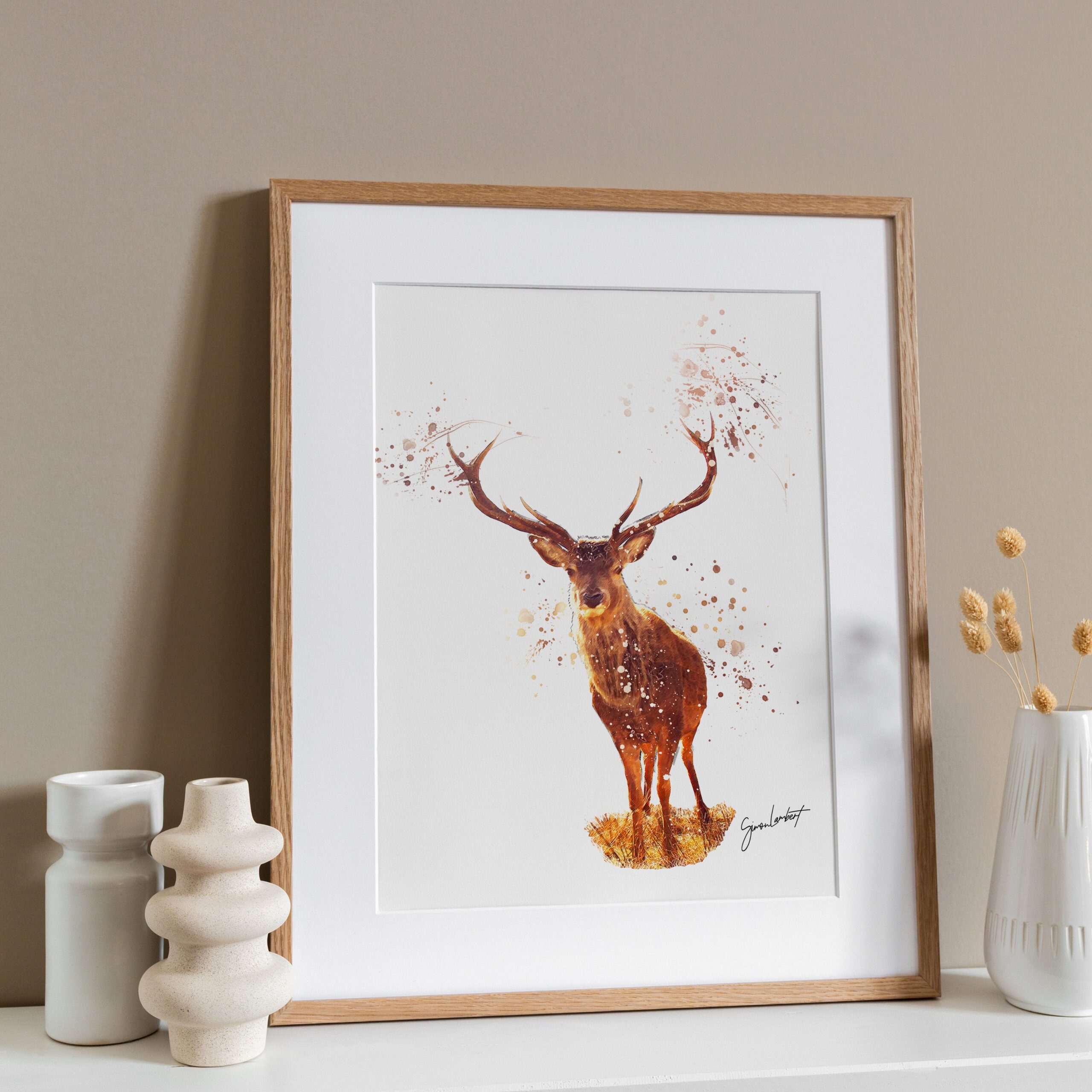 Stag Portrait Splatter Style Artwork Fine Art Print (Unframed) - Image 2