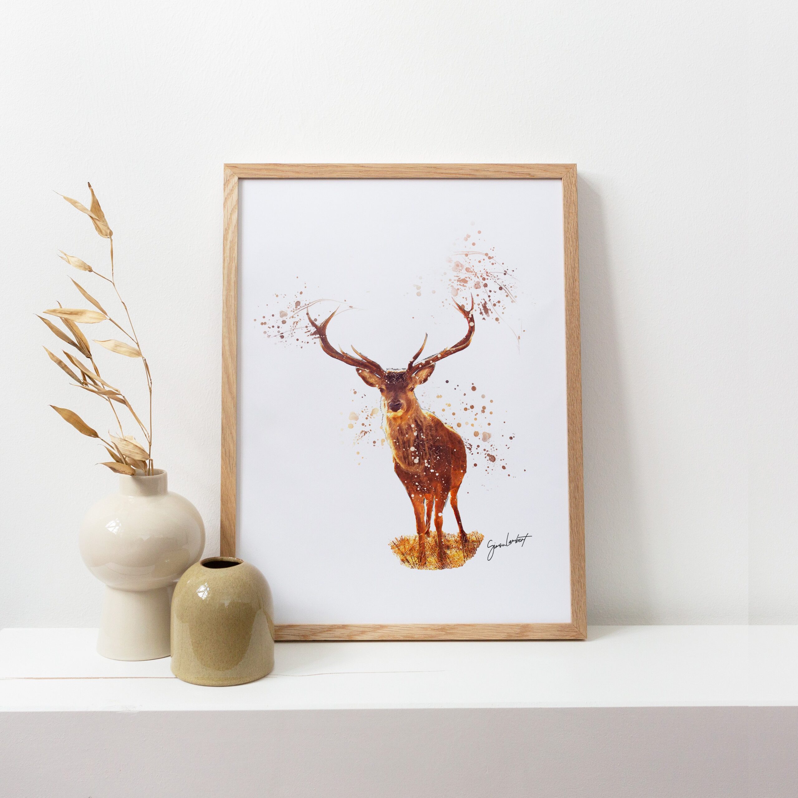 Stag Portrait Splatter Style Artwork Fine Art Print (Unframed) - Image 3