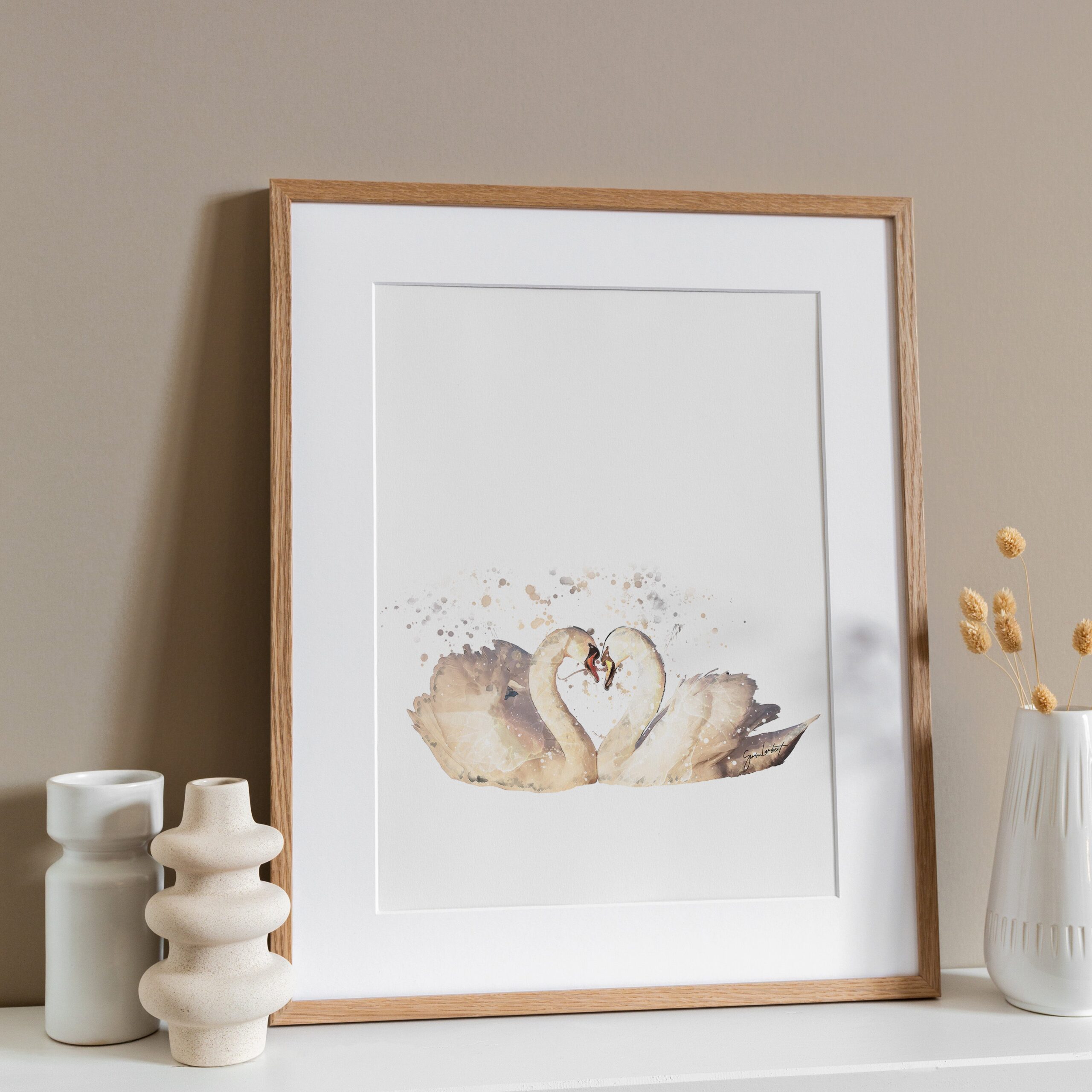 Swan Couple Portrait Splatter Style Artwork Fine Art Print (Unframed) - Image 2