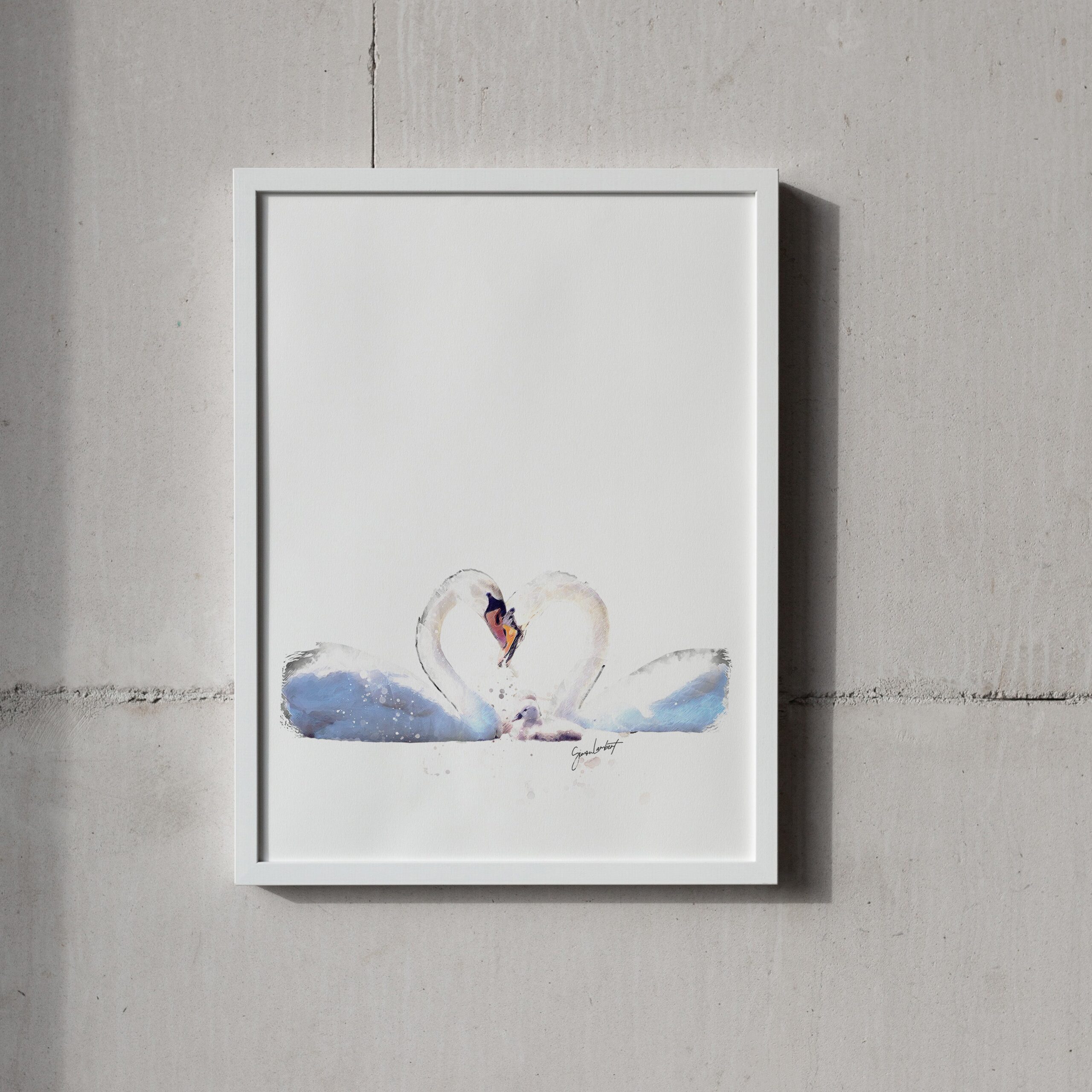 Swan Family Portrait Splatter Style Artwork Fine Art Print (Unframed) - Image 2