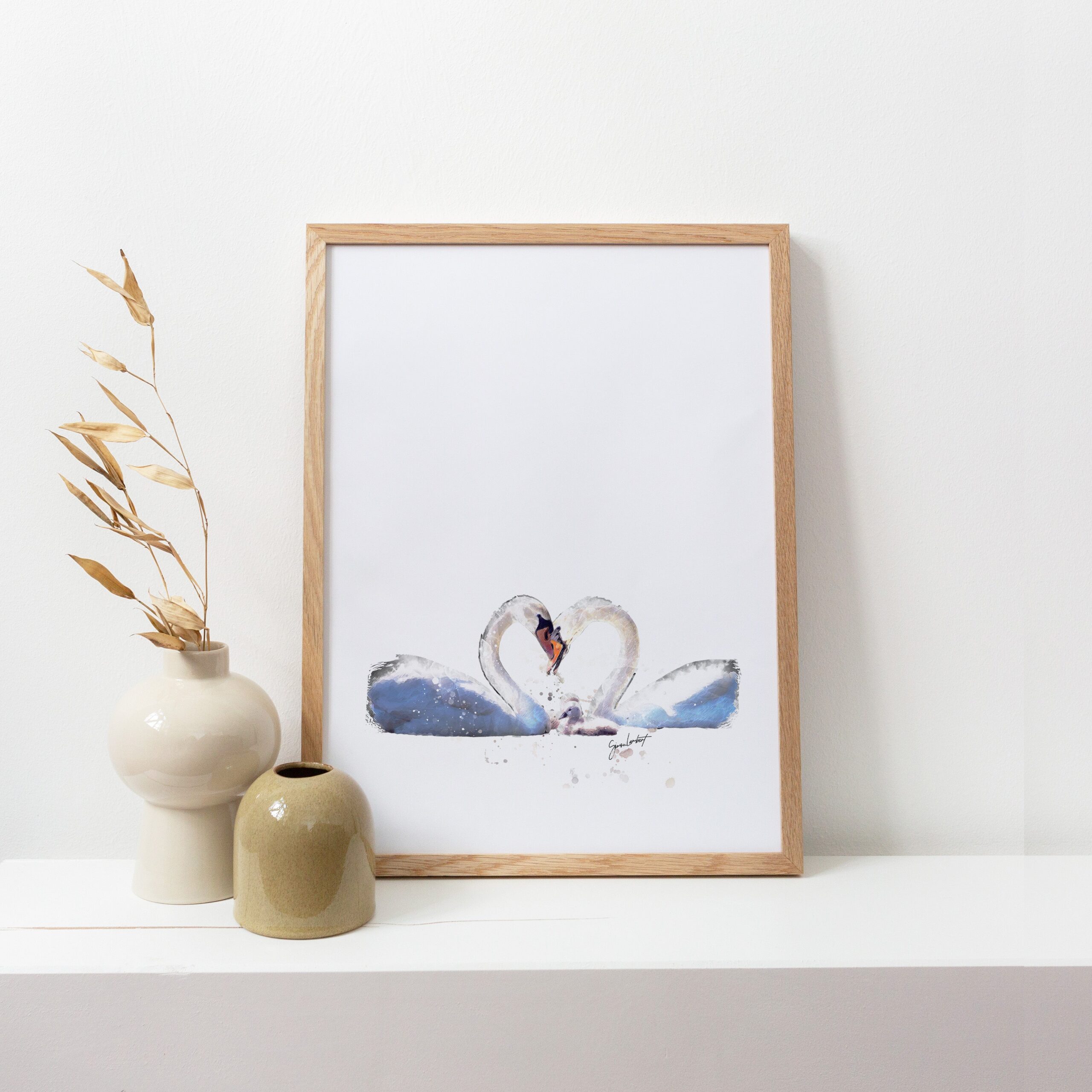 Swan Family Portrait Splatter Style Artwork Fine Art Print (Unframed) - Image 3